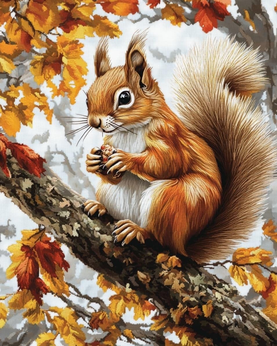 WallustrioaW DIY 11CT Stamped Cross Stitch Kits for Beginners,Cute Squirrel,Easy Needlepoint Embroidery Cross Stitch Art Craft for Wall Decoration,40x50cm