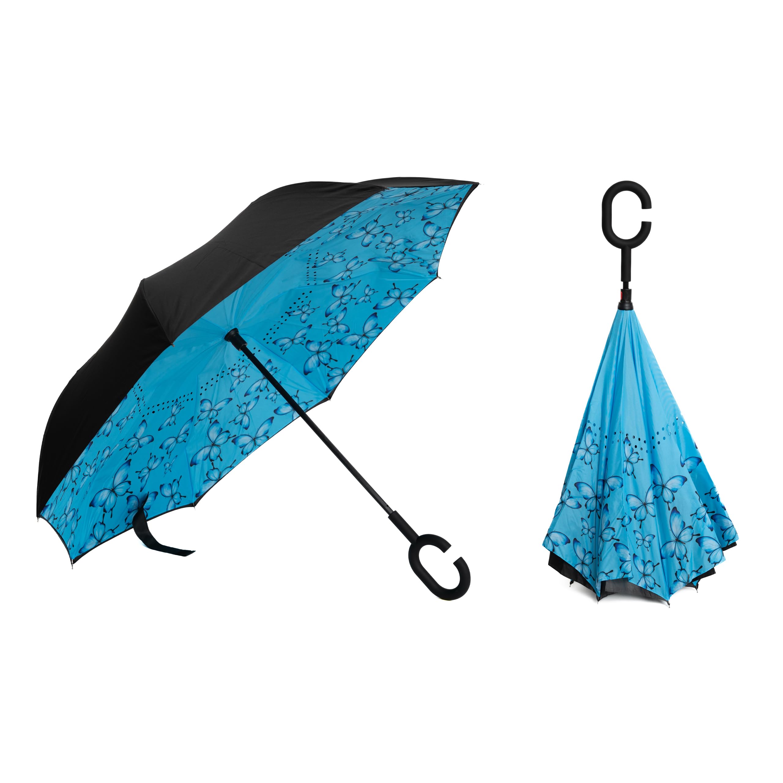 Braty Decorations Seitenverkehrter Stockschirm, Innovativer Regenschirm, Doppelschichtiger Regenschirm, Umgekehrter Regenschirm, Regenschirm mit C-förmigem Griff