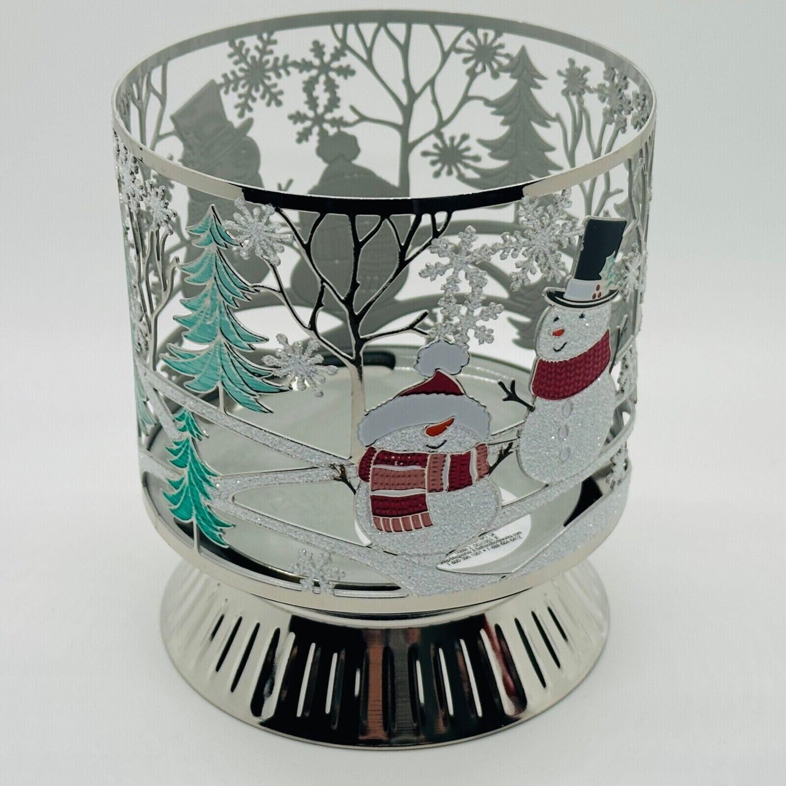 Bath & Body Works 3 Wick Candle Holder Sleeve Happy Snowman Pedestal
