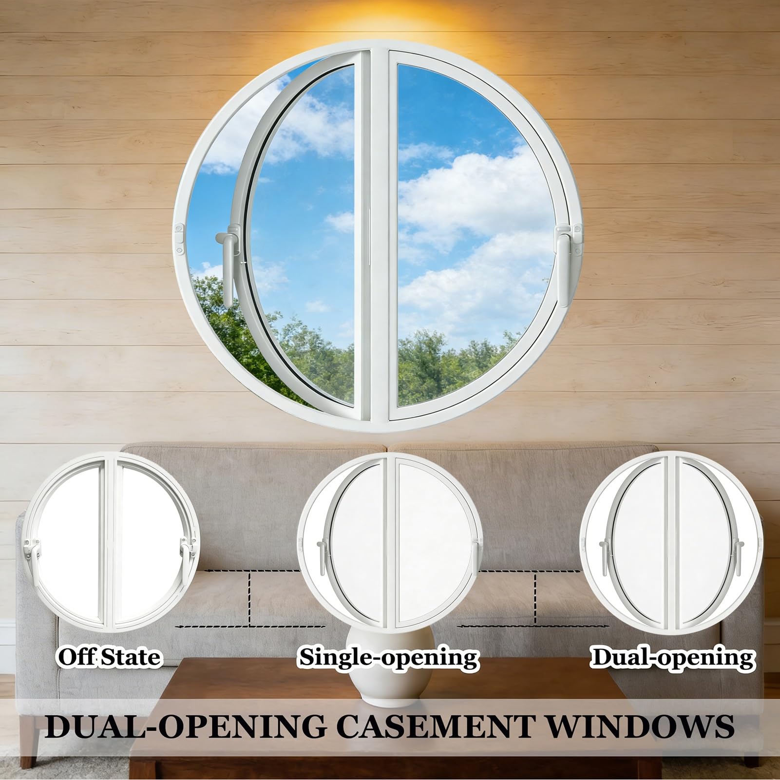 Ventana Ventana abatible Redonda, Ventana de Repuesto de Doble Apertura con Vidrio Templado, Ventanas Decorativas empotradas para baño, Sala de Estar, Hotel, cafetería(Black,52 cm/20.5 in)