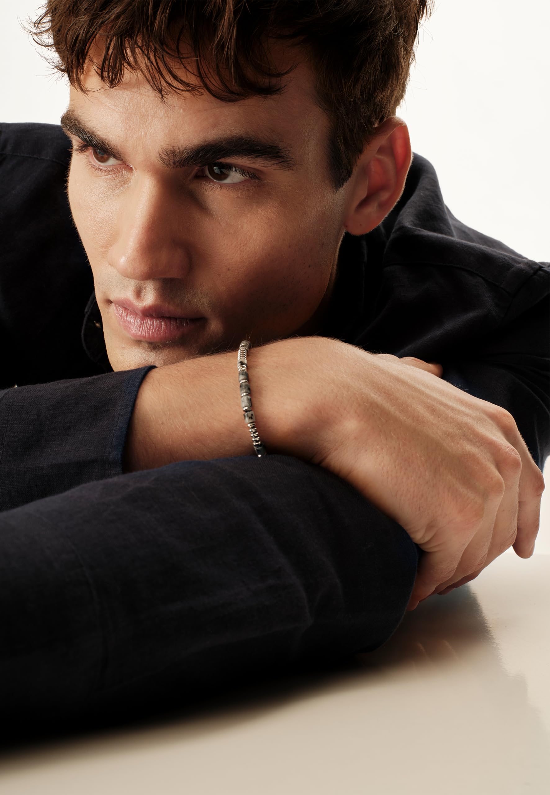 Breil, Bracciale Uomo in Acciaio, Perle Naturali | Collezione ROCK HARD, Bracciale, Dimensione 22 , Gioiello idee regalo uomo
