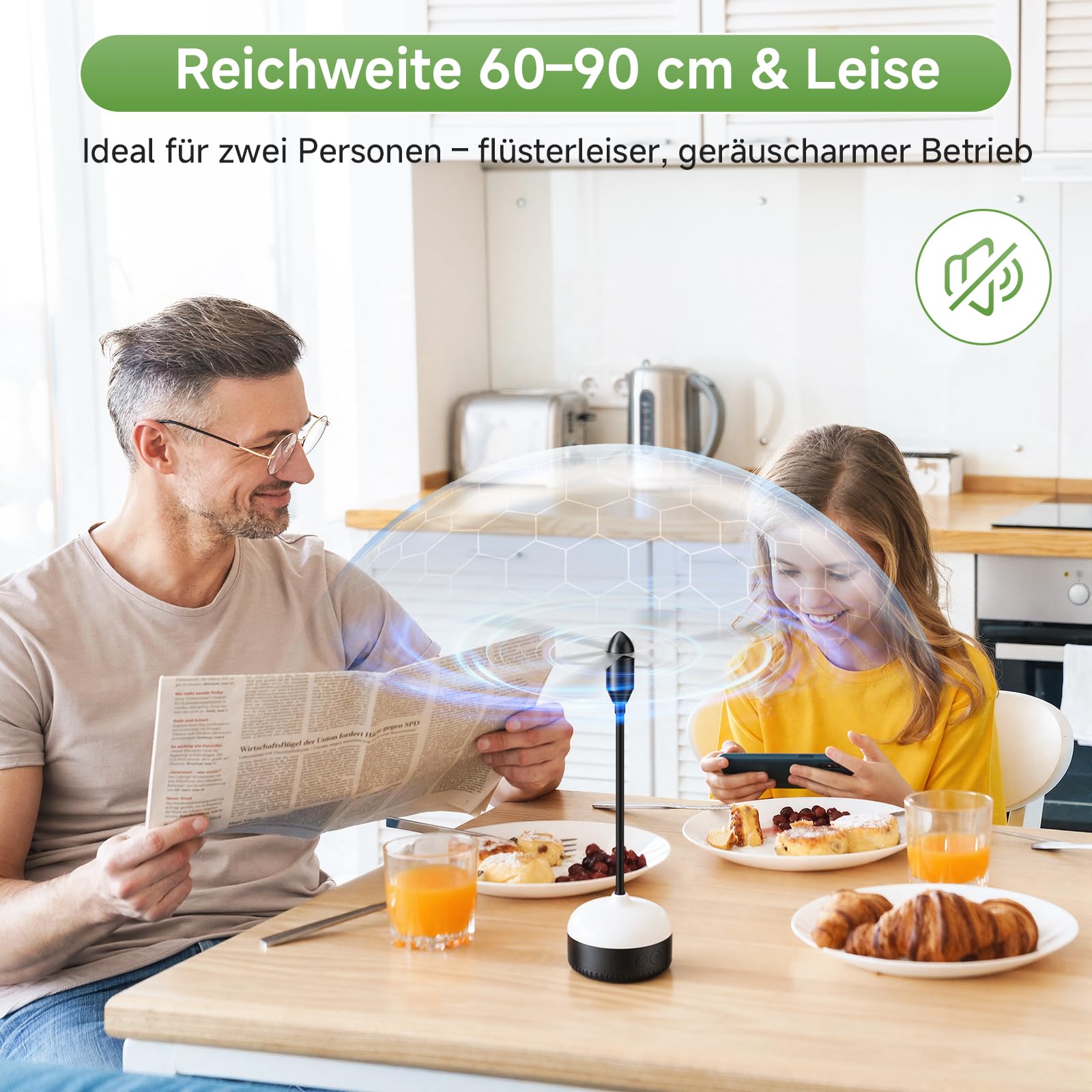 PKBD 4er-Pack Fliegenwedler für Tische, Batteriebetriebener Fliegenvertreiber, Tragbare Fliegenabwehr mit Warmweißer LED und Weichen Blättern – Ideal für Küche, Terrasse, Camping, Schwarz