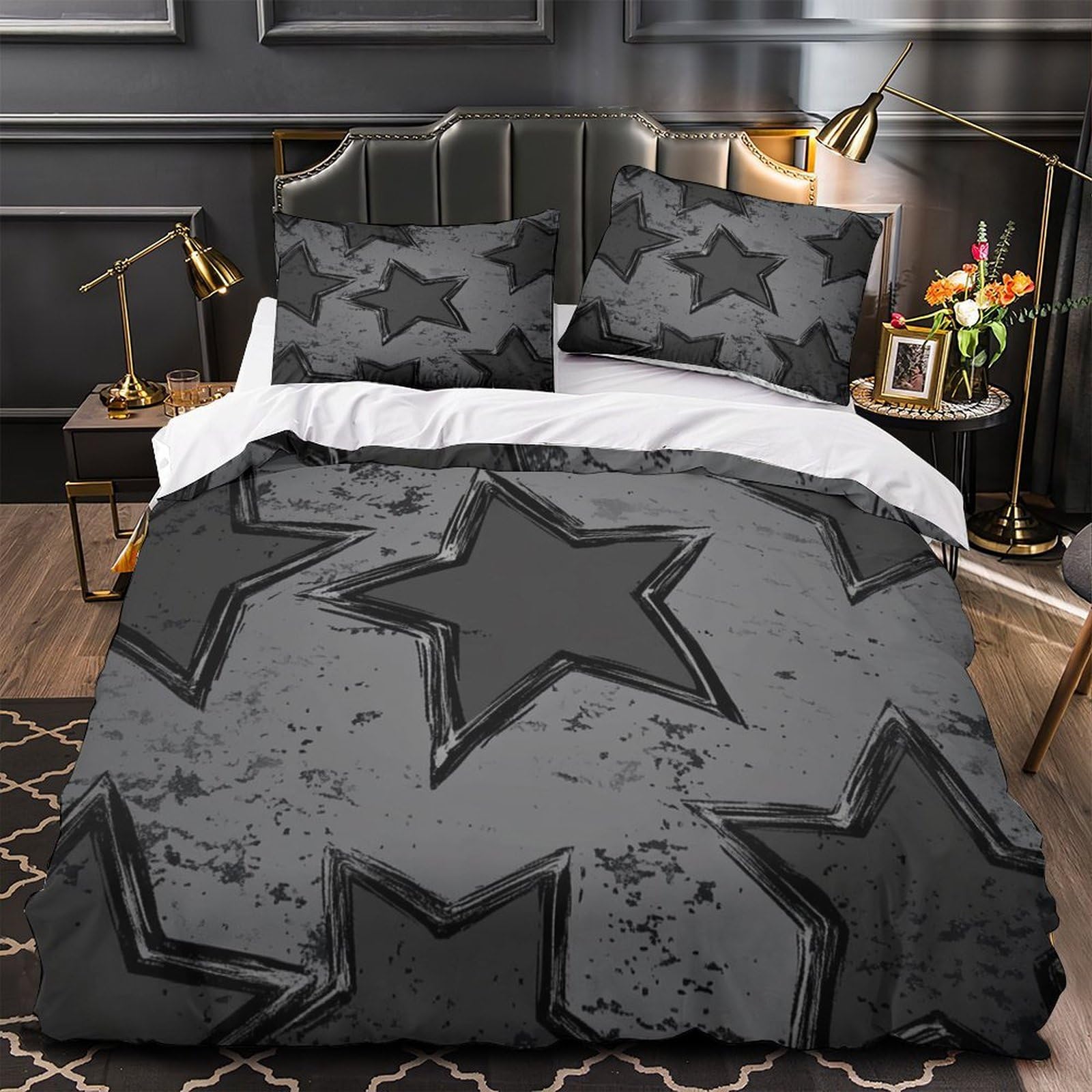 Housse de couette 3D Star Dark 260x220 cm avec ses deux taies d'oreiller assorties