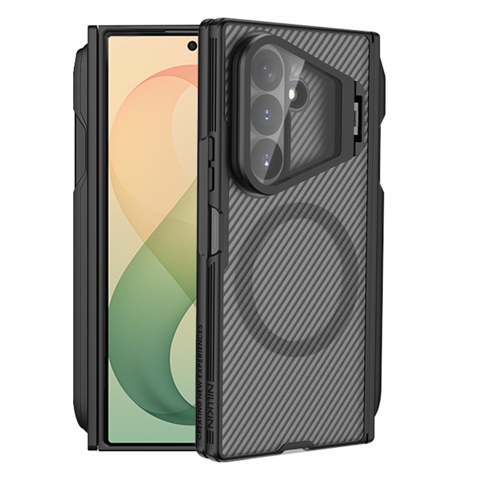 Custodia Sottile For Samsung Galaxy Z Fold 8 Ultra, Anti-Ingiallimento Protezione Fotocamera PC Funzione Stand Shell Cerniera In Fibra Di Carbonio Con Portapenne Cover Magnetica For Telefono(Gray)