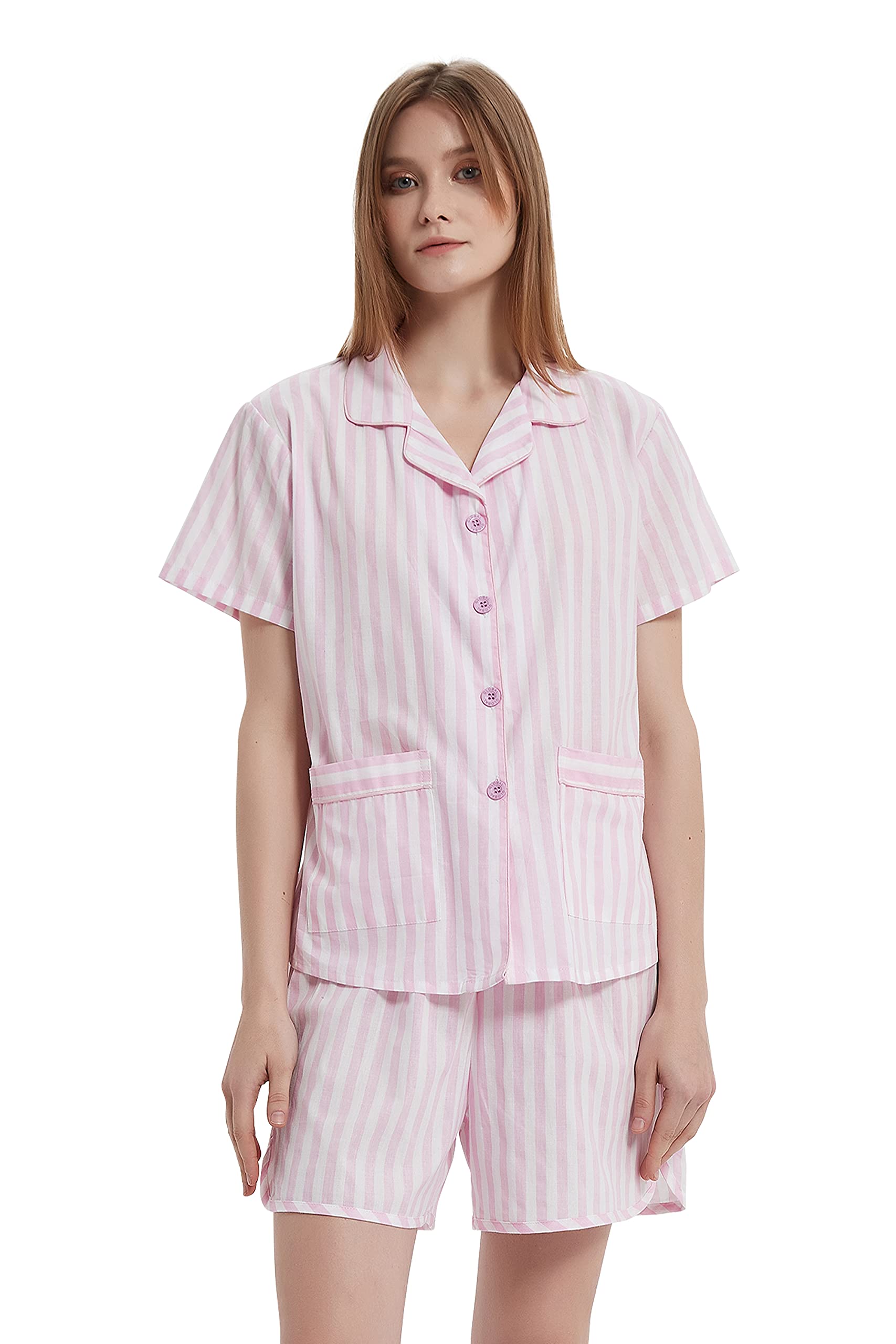 GLOBAL Pajama Set for Women Cotton Set Pjs Summer Pajamas Pants - Short-Sleeves