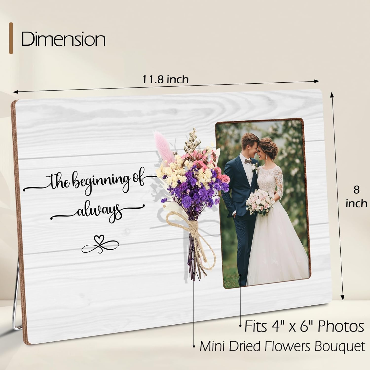 Engagement Gifts for Newly Couple, The Beginning of Always Engaged Wooden Floral Picture Frame Gifts, Wedding Engagement Home Decor, Fits 4x6 Photo Frame - Image 4