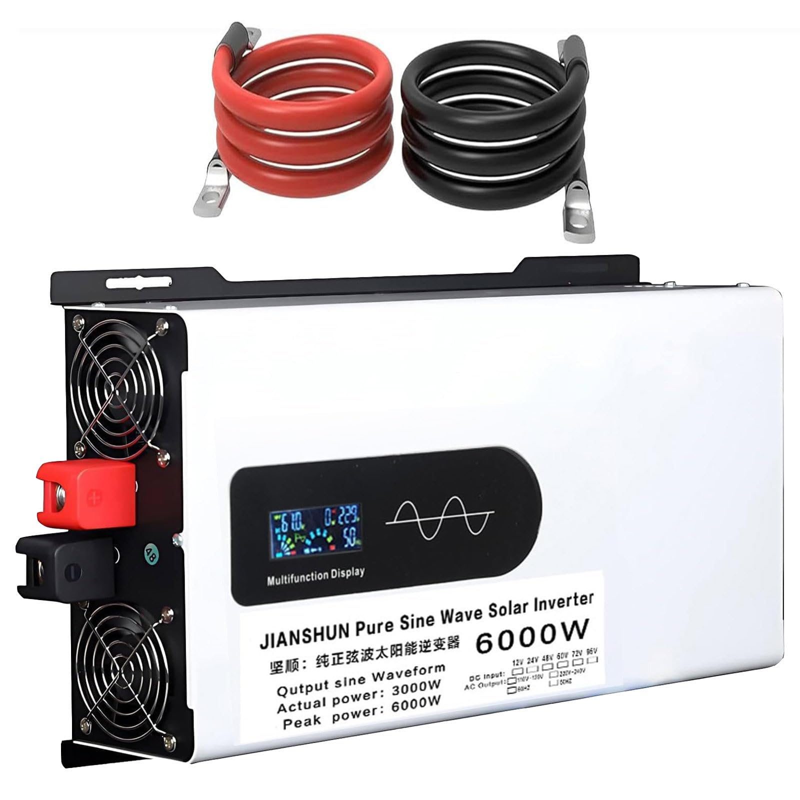 12000W Convertitore Solare, Inverter Ibrido a Onda Sinusoidale Pura 12 V 24 V 48 V 60 V 72 V CC a 110V a 220 V CA,per Famiglia e Accumulo di Energia All'aperto,con Display LCD 12V6000W