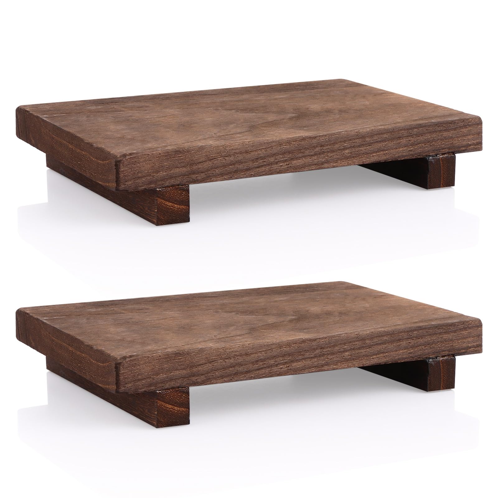 LOPYXBR 2PCS Wooden Riser Tray 23x15x3.8cm Small Wooden Trays with Legs, Soap Dispenser Tray Wood Display Stand Kitchen, Wood Riser Stand for Spice Bottles Candles Jewelry Soap Decor