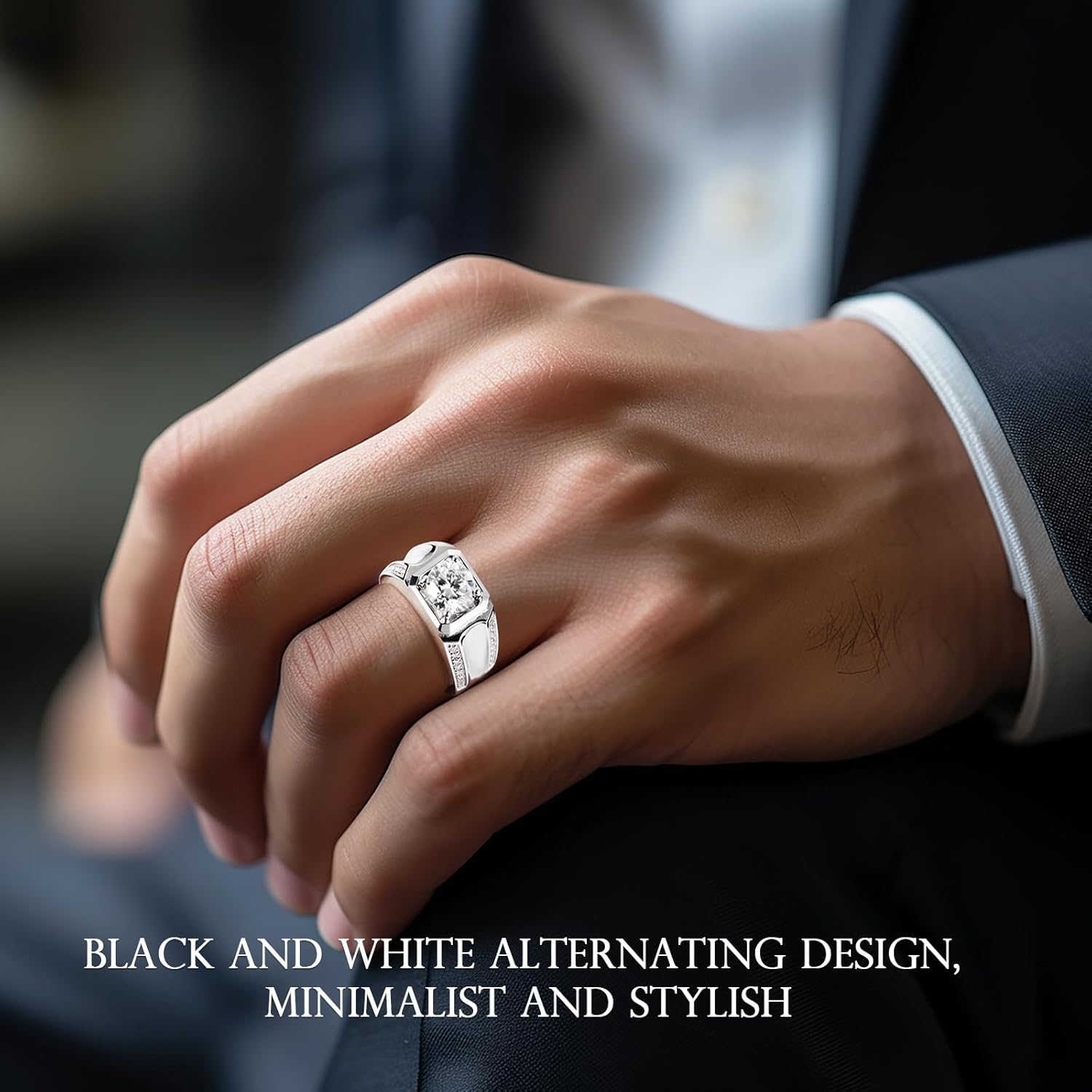 Mens Moissanite Wedding Bands, D Color VVS1 Moissanite Sterling Silver Plated 18K White Gold,Round Wedding Anniversary Band Ring for Men‘s Gift
