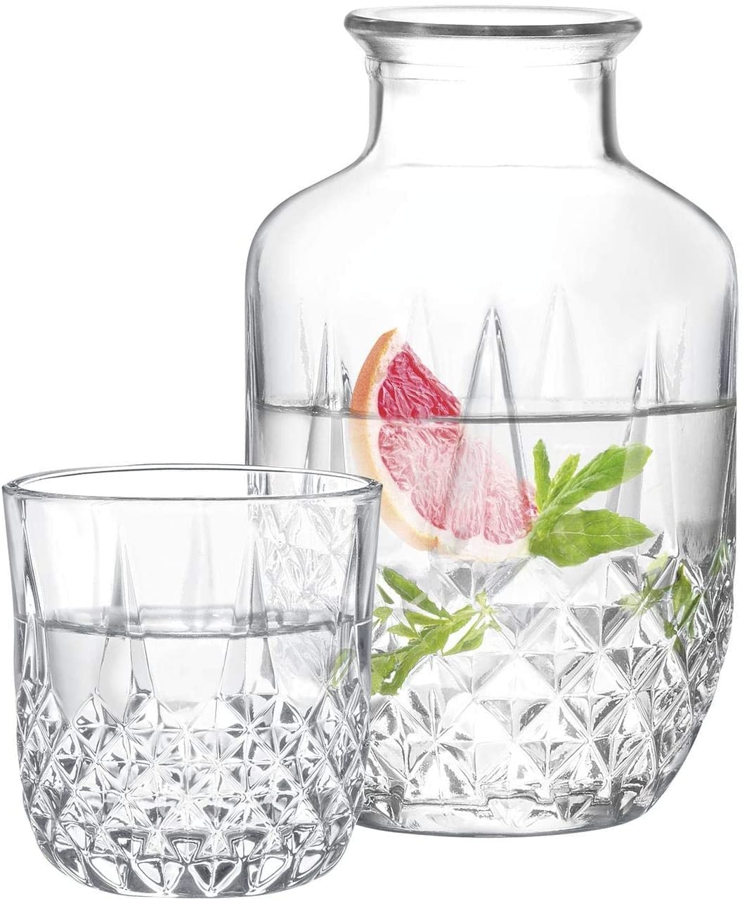DUHALINE Audrey Crystal - Set di Caraffa da Comodino e Bicchiere in Cristallo da Notte, 2 Pezzi (525 ml)