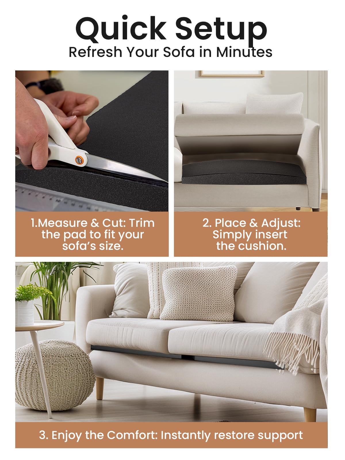 Cojines para asiento de sofá de 60 x 60 x 5 cm, 6 unidades, inserto de cojín, cojín de repuesto para asiento de sofá, cojín elevador de silla para adultos, para sofá de esquina, sofá cama, s