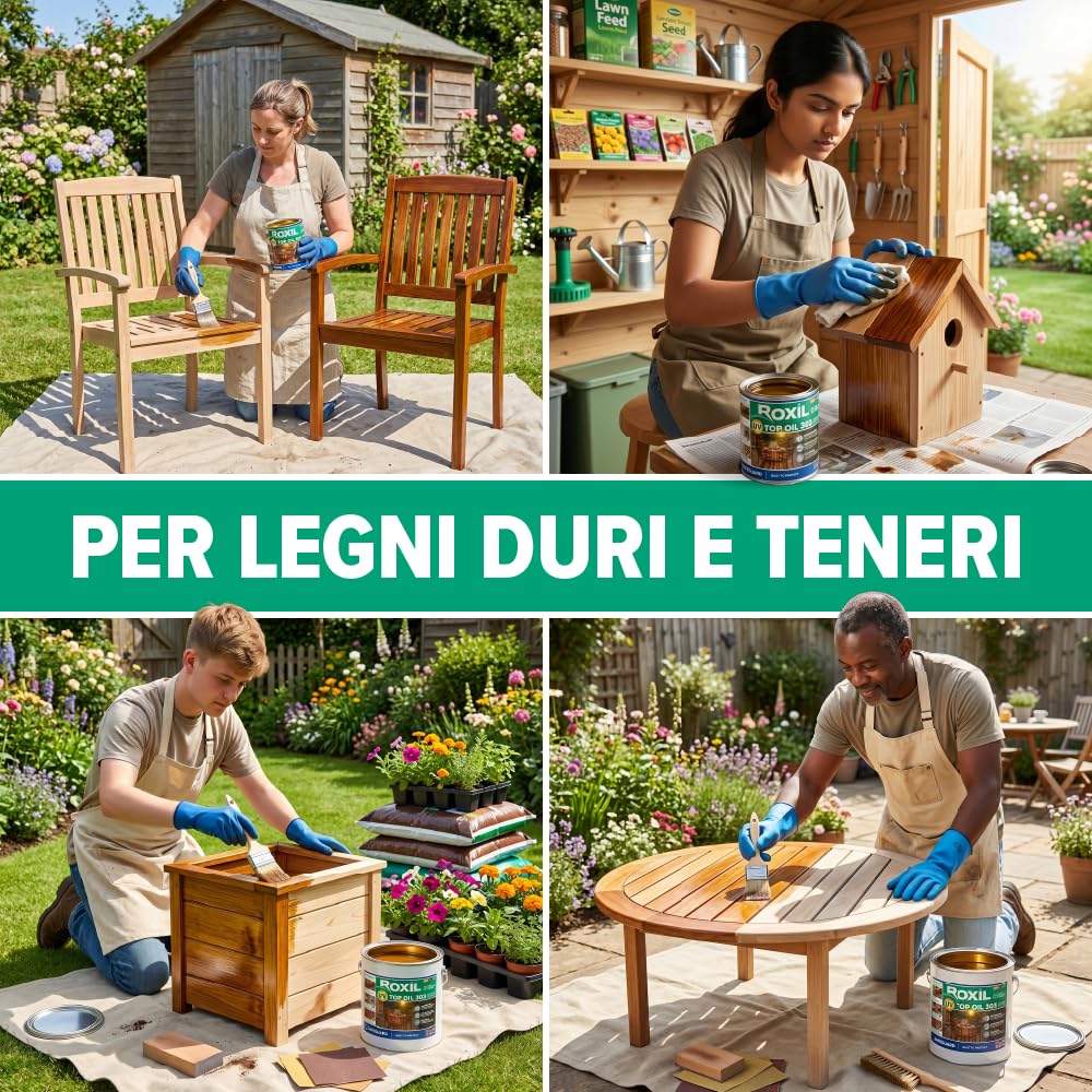 Roxil UV Olio per Legno 1L - Olio per Legno da Esterno - Pronto all'Uso Resistente ai Raggi UV, Impregnante Impermeabilizzante per Legno da Esterno, Cura del Legno Esterno