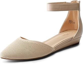 Women's Low Wedge Round Toe Ankle Strap Dress Comfortable Casual Flats Shoes