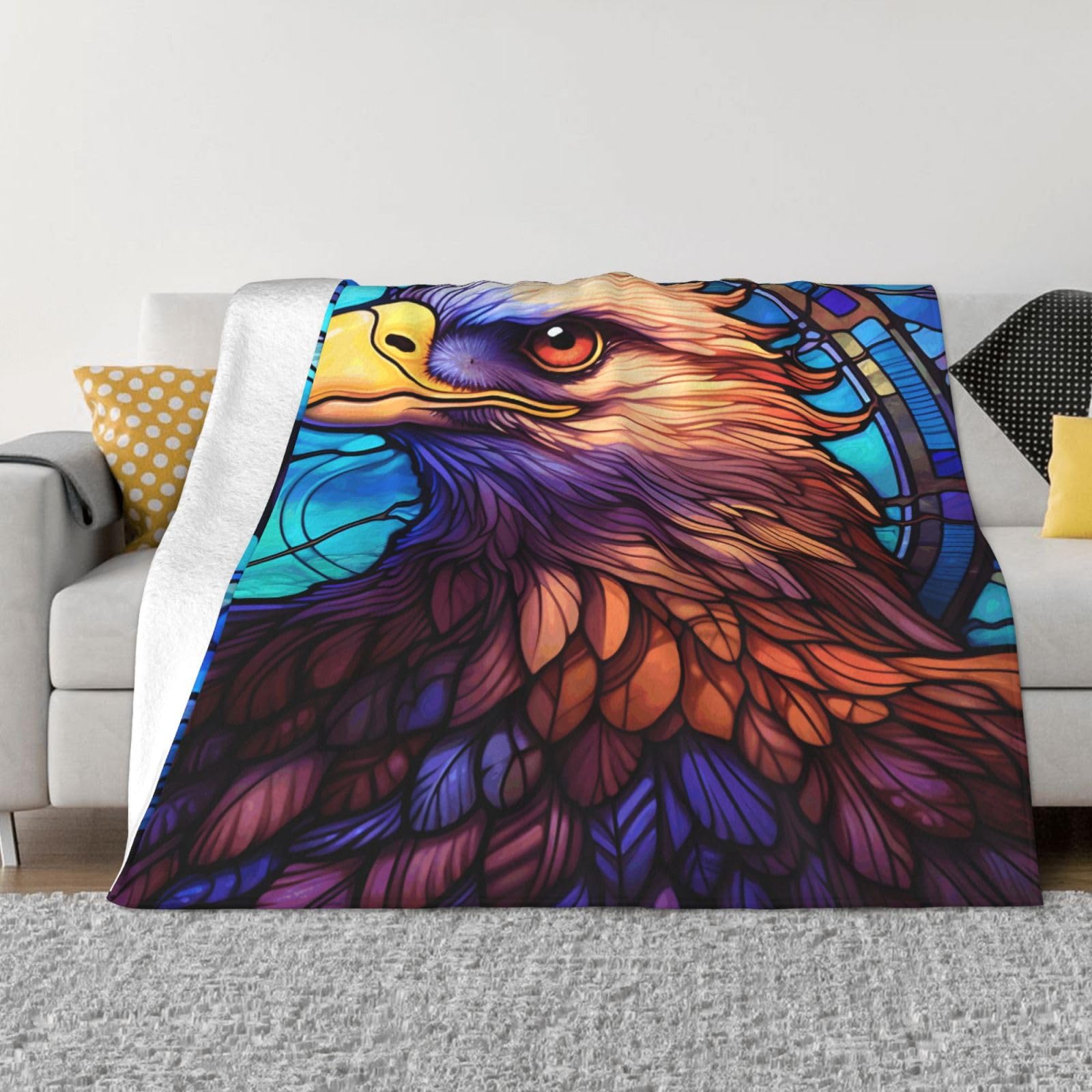 Couverture en polaire douce plaid flanelle déco lit et voyage motif aigle
