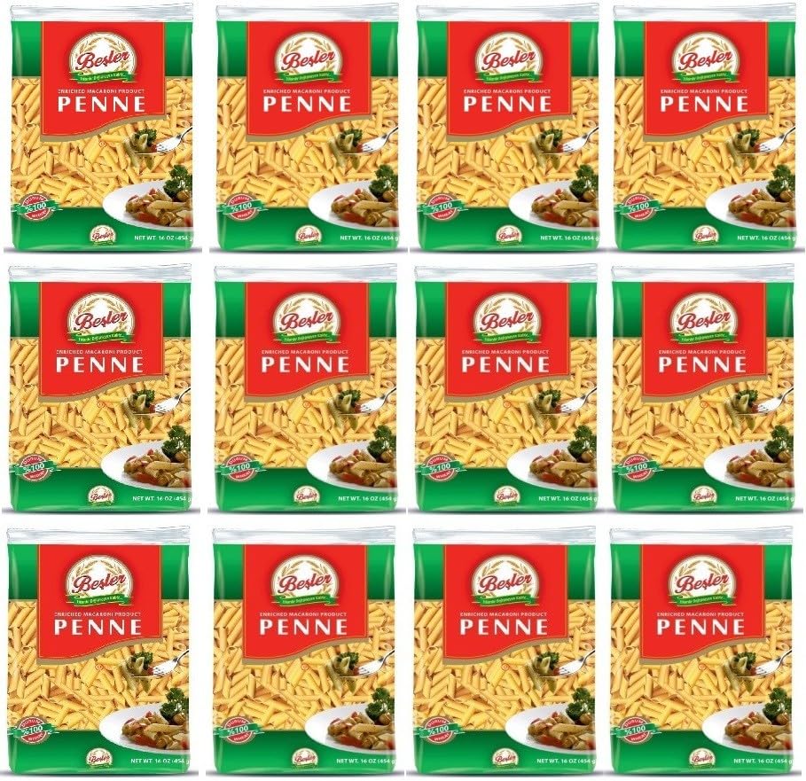 Penne Pasta ByBesler, Durum Wheat Semolina, 16 Oz, Pack of 12