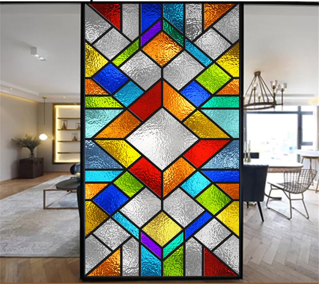 Privacy Windows Film European Church Style Stained Glass No Glue Static Cling Decorative Window Stickers 19.7""x31.5""(50x80cm)