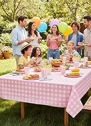 Toalha de mesa retangular de 137 x 272 cm com xadrez rosa para festas, piqueniques ao ar livre, aniversário, casamento, acampamento, rosa e branco