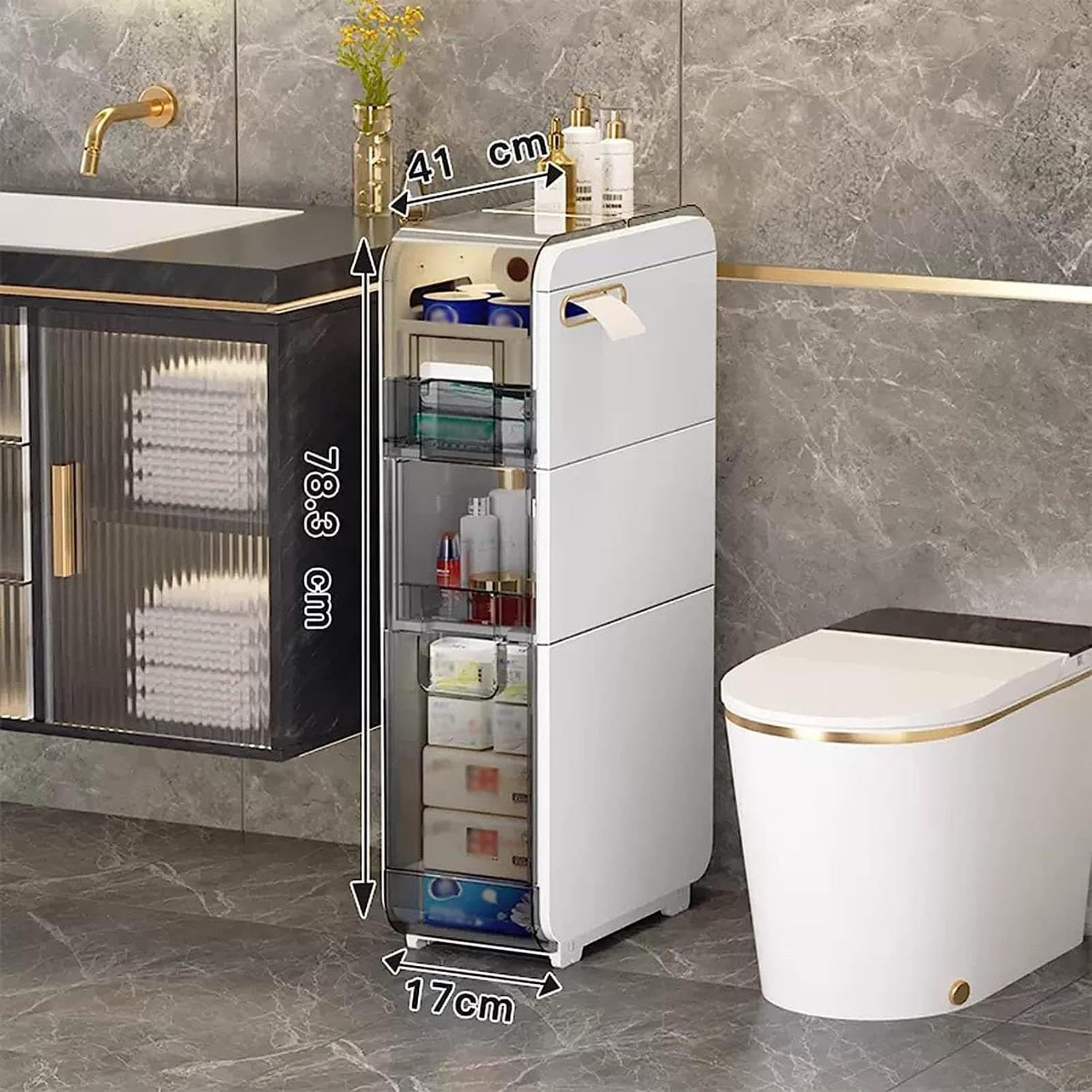 Armario de almacenamiento con ranuras para baño, Delgado, angosto, Impermeable, organizador de piso con cajones, ruedas de plástico para cocina, lavandería, Sala de estar