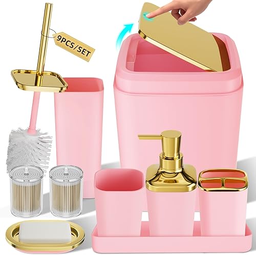 Miniatura 41 de Juego de accesorios de baño, juego de 9 piezas en color blanco con papelera, bandeja, dispensador de jabón, soporte para cepillo de dientes, vaso
