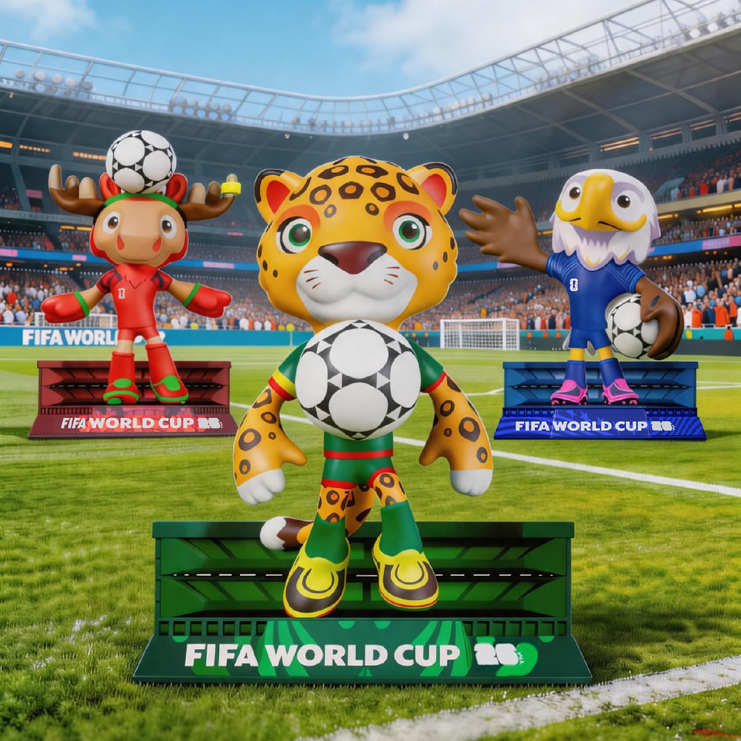 DICEKOO FIFA 2026 World Cup - Juego de mascota de 3 pulgadas (arce, Zayu, embrague) | Estilo de fútbol | Licencia oficial | Figuras coleccionables, idea de regalo para fanáticos y coleccionistas
