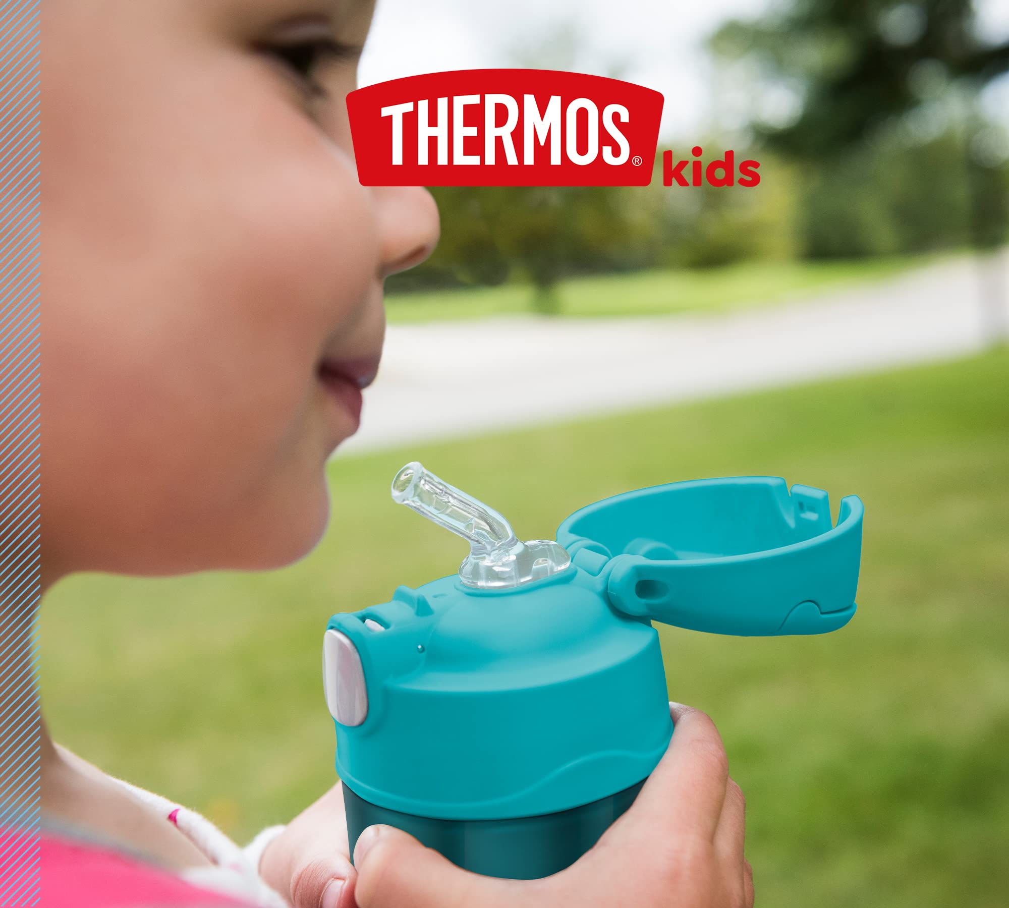 THERMOS Kids FUNTAINER STRAW BOTTLE 0,35 l, ocean teal, thermos per bambini, in acciaio inox, con cannuccia, 12 h freddo, assolutamente denso, per scuola, asilo, pausa | con cannuccia, thermos in acciaio inox, assolutamente ermetica, per scuola, asilo e p
