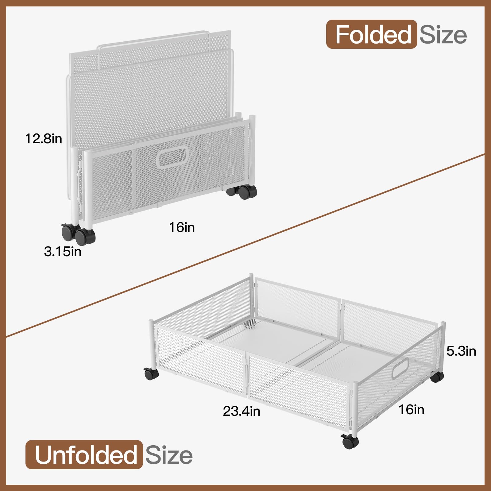 Gawerk Unterbettkommode mit Rollen, faltbarer Metallgitter-Unterbett-Aufbewahrungsbehälter, werkzeuglose Montage, Kleiderschublade, Organizer, 2 Stück
