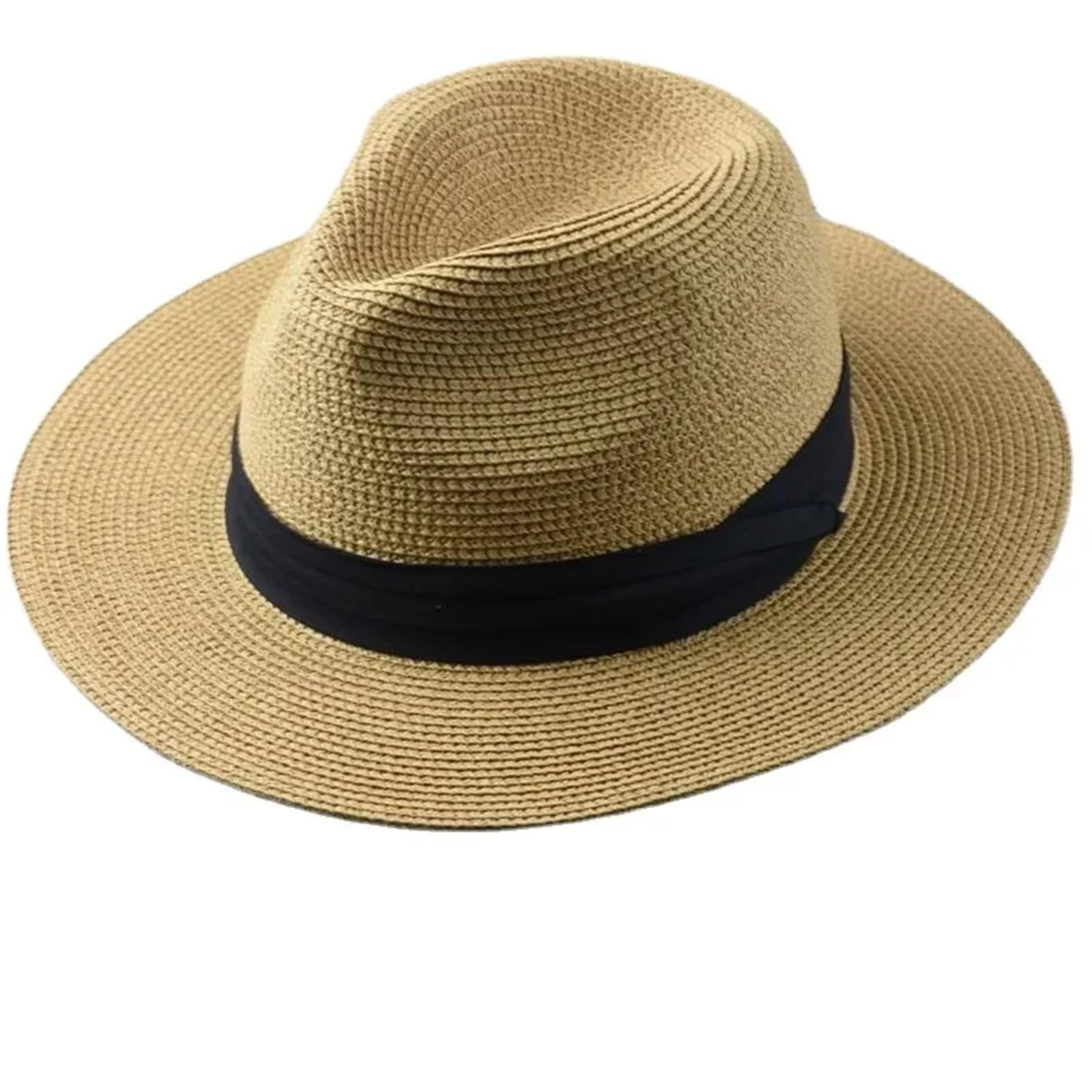 Hüte Herren 64 cm Sonnenhüte for Männer und Frauen, breite Krempe, Strand-Strohhut, großer Kopf, Übergröße(Khaki,XL 61-64cm)