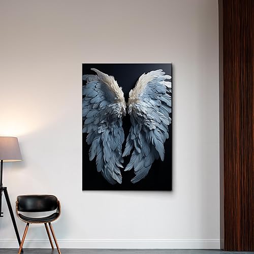 Miniatura 4 de White Angel Wing Prints on Canvas, Abstract Modern Minimalist 3D Texture Acrylic Artwork for Tranquil Bedroom Wall Art Decor, Canvas, Art Decor