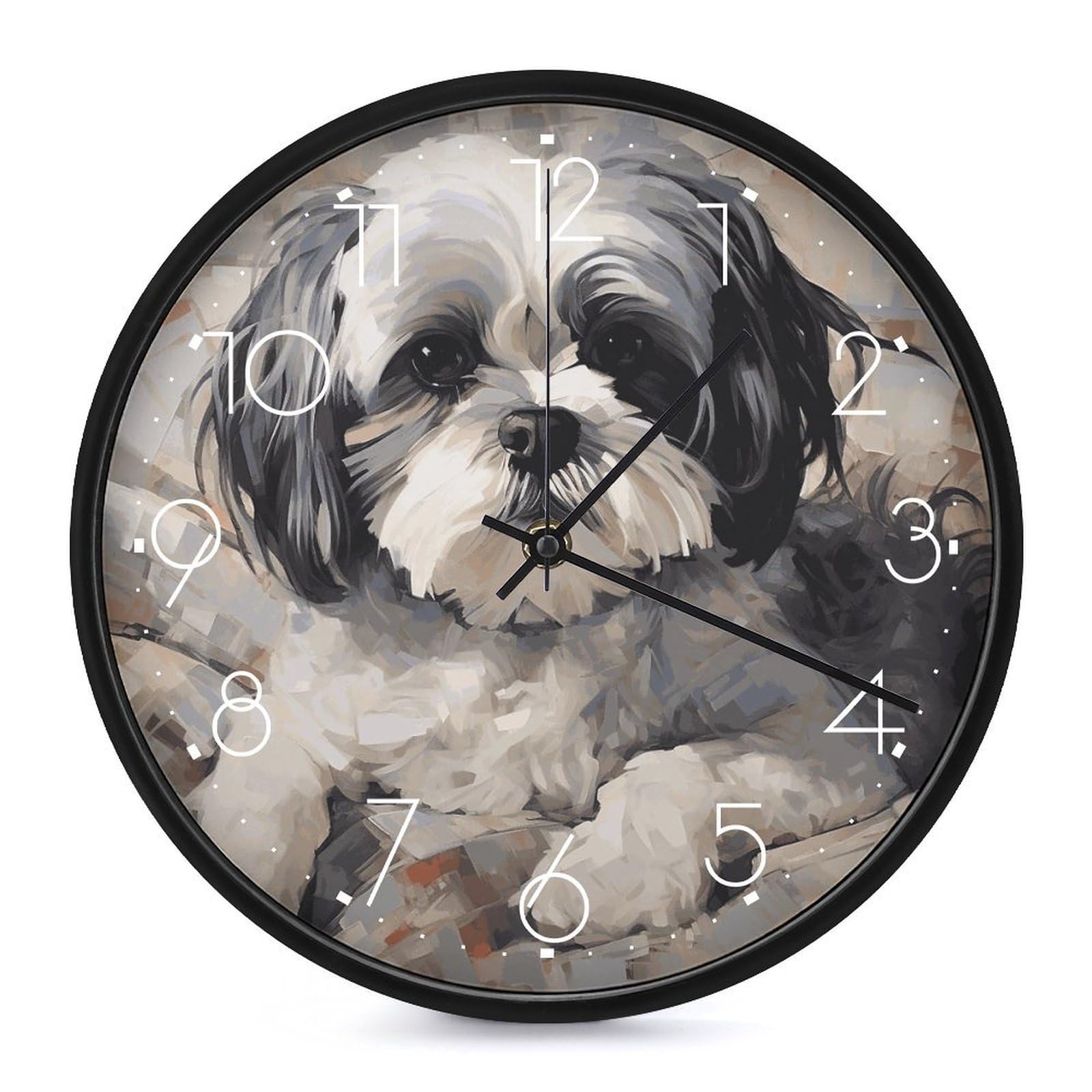 Adfgyerh White-Style Shih Tzu Clock，9.8 Inch Battery Operated Wall Clock Classic Simple, Decorative Wall Clock.analog Clock For Kitchen Office Bathroom Bedroom.