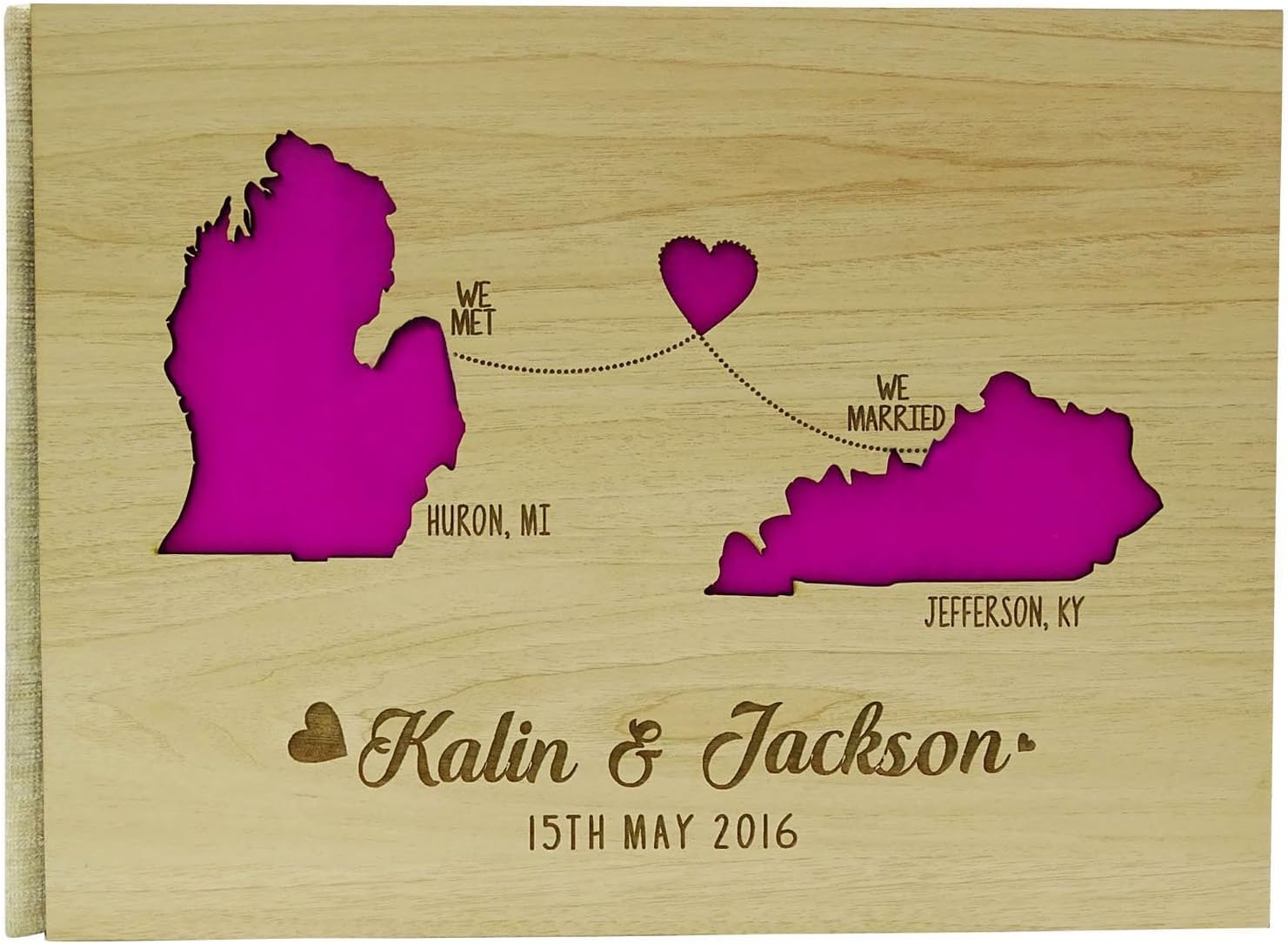 Personalized State Engraved Wood Wooden Wedding Guestbook Rustic Sign in Guest Book- 50 Pages
