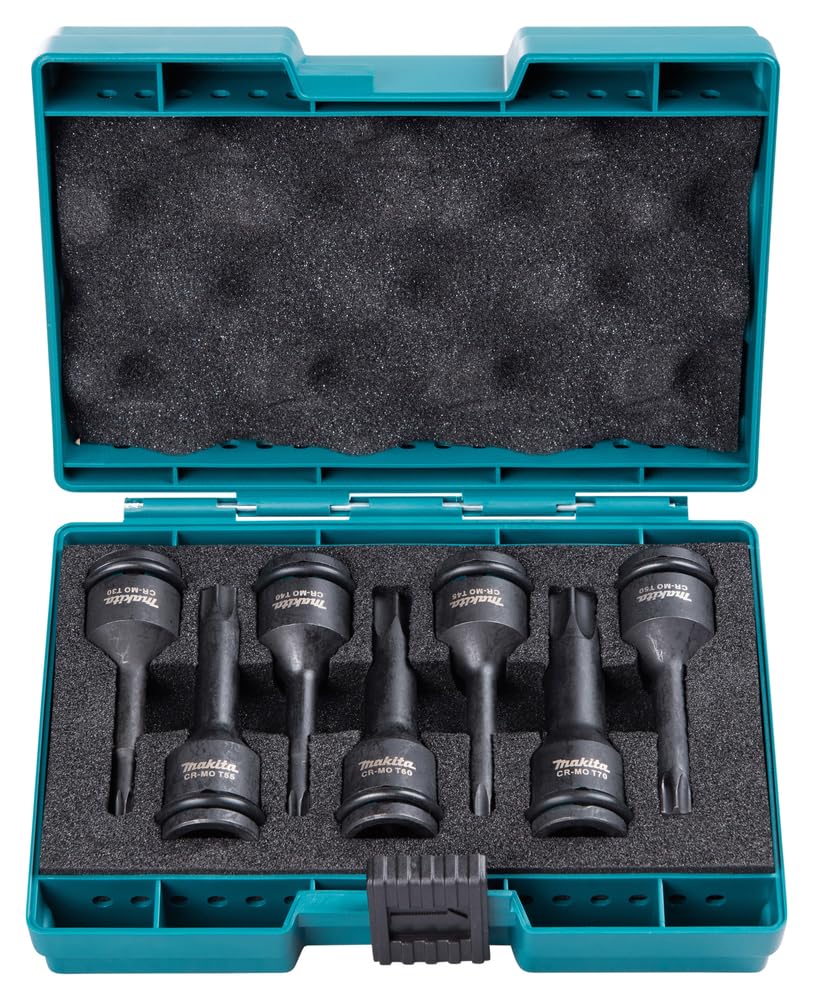 Makita Set di bussole per avvitatore a percussione, 7 pezzi, nero, con valigetta