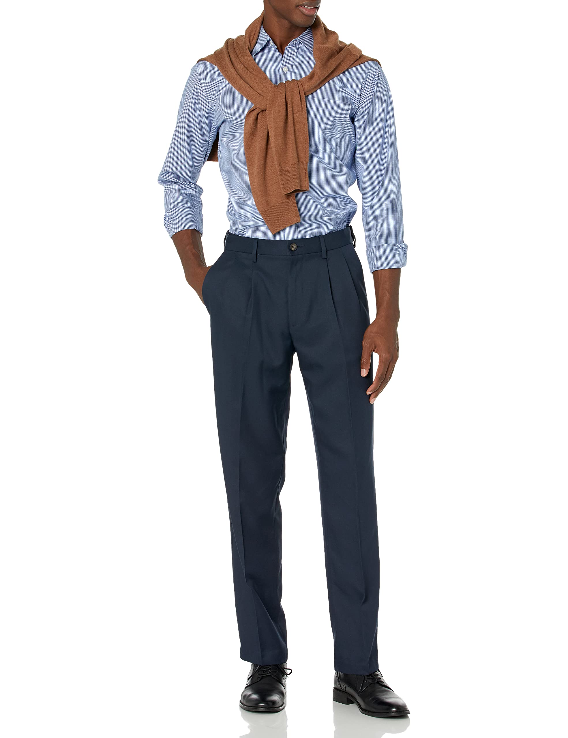 Amazon Essentials Homme Pantalon Habillé à Pinces à Taille Ajustable Coupe Classique