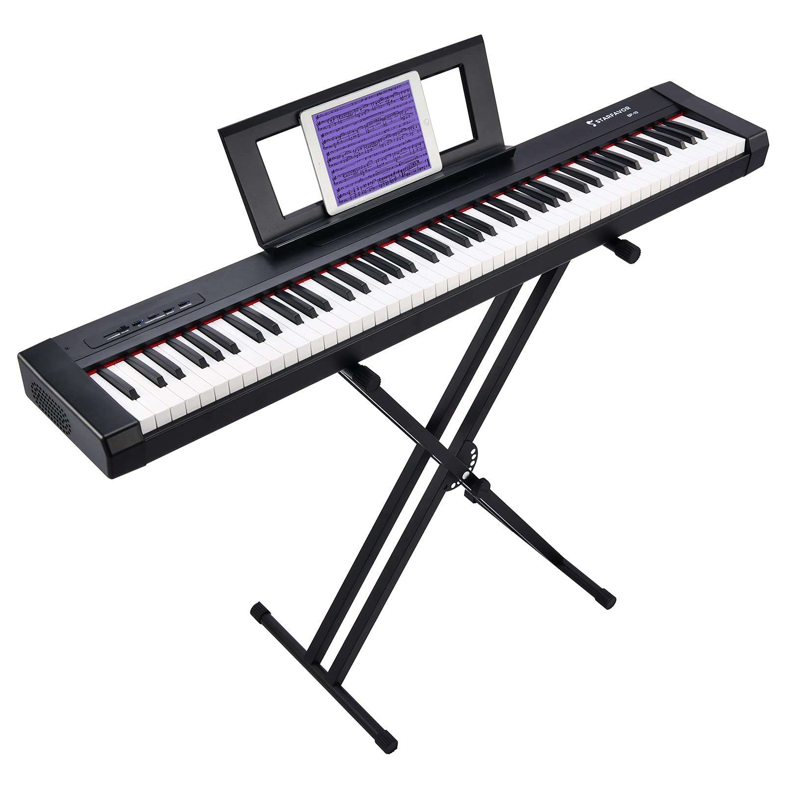 Starfavor 88 Key Digital Piano Beginner Electric Keyboard Full Size with Semi Weighted Keys Dual 30W Speakers SP-10 Bundle include Power Supply, Stand, Piano Stickers