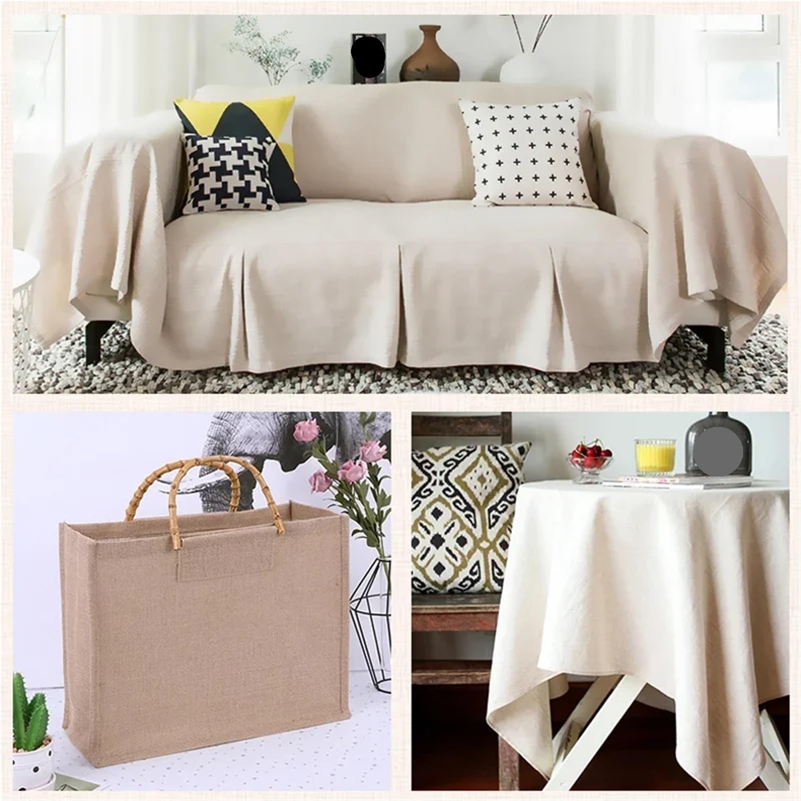 150 x 50 cm / 150 x 500 cm naturalna bawełniana tkanina lniana - niebielona, szara tkanina do ćwiczenia haftowania, szycia DIY i dekoracji domu, splot premium, do ręcznie robionego rękodzieła i