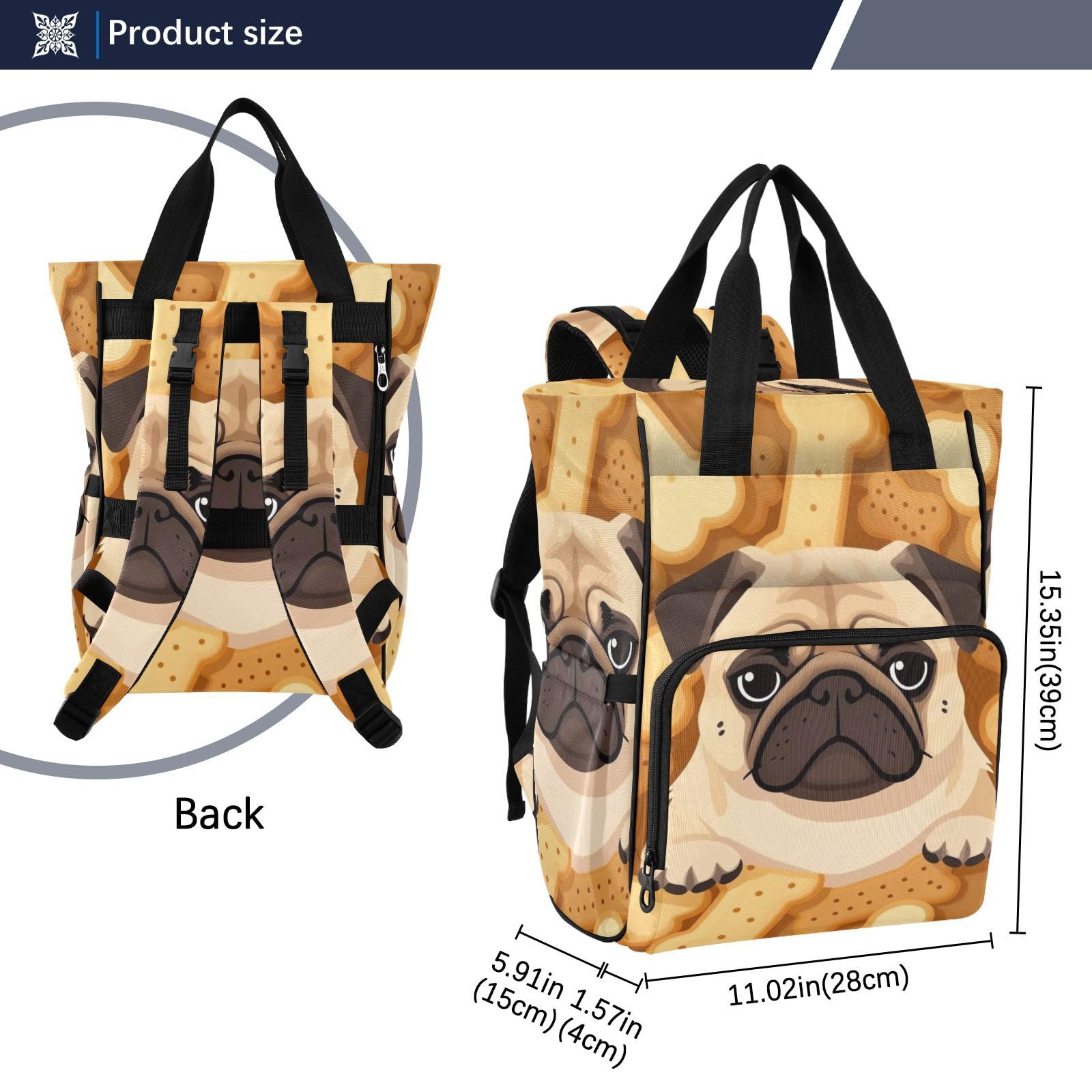 Bolsas de pañales para bebé, niña, niño, lindo perro carlino en galletas de