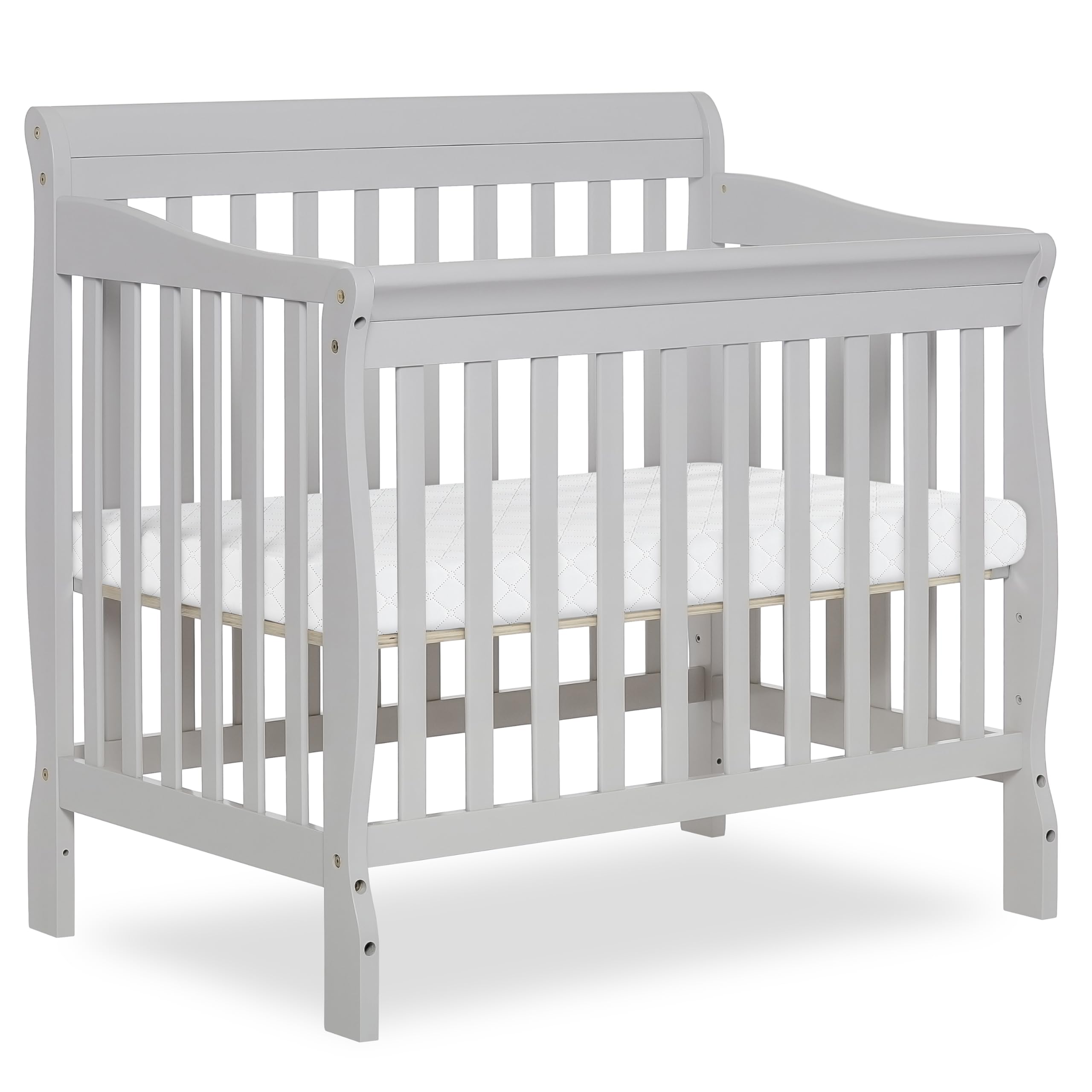 Dream On Me Aden 4-in-1 Convertible Mini Baby Crib in Grey, GreenGuard Gold & JPMA, Sustainable Pinewood, Non-Toxic Finish, 3 Mattress Heights, Converts to Mini Day & Twin-Size Bed