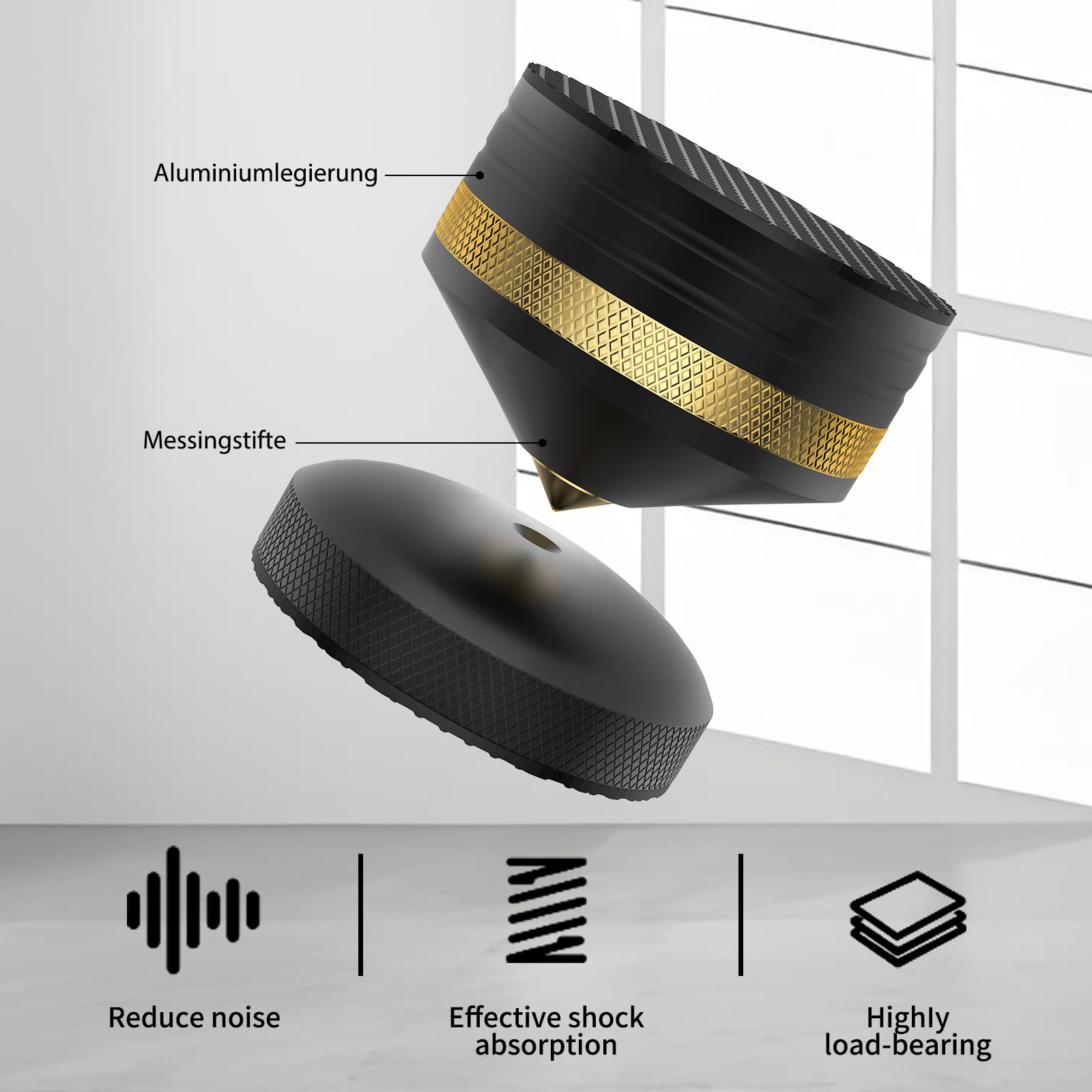 Tertullus 4 punte per altoparlante HiFi 39 x 33 mm, cuscinetti isolanti in alluminio, per amplificatori, giradischi, dispositivi DAC – nero