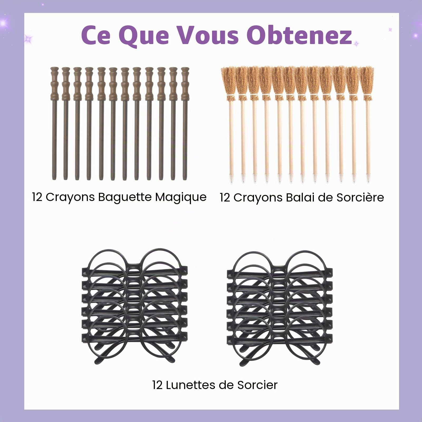 Accessoires de fête de magicien avec lunettes de magicien,crayon de sorcière,crayon de wand magique pour Halloween,cosplay décoration de fête,récompenses scolaire-36pcs