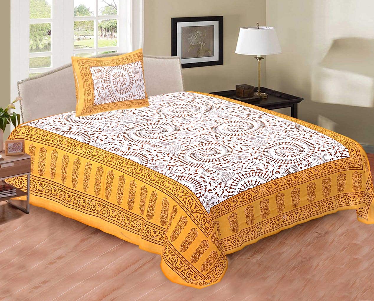 KK FAB & FASHION 100% Cotton 144TC Single Bedsheet(Size-60 X 90) with 1 Pillow Cover(Size-18 X 28) (KKF-46)