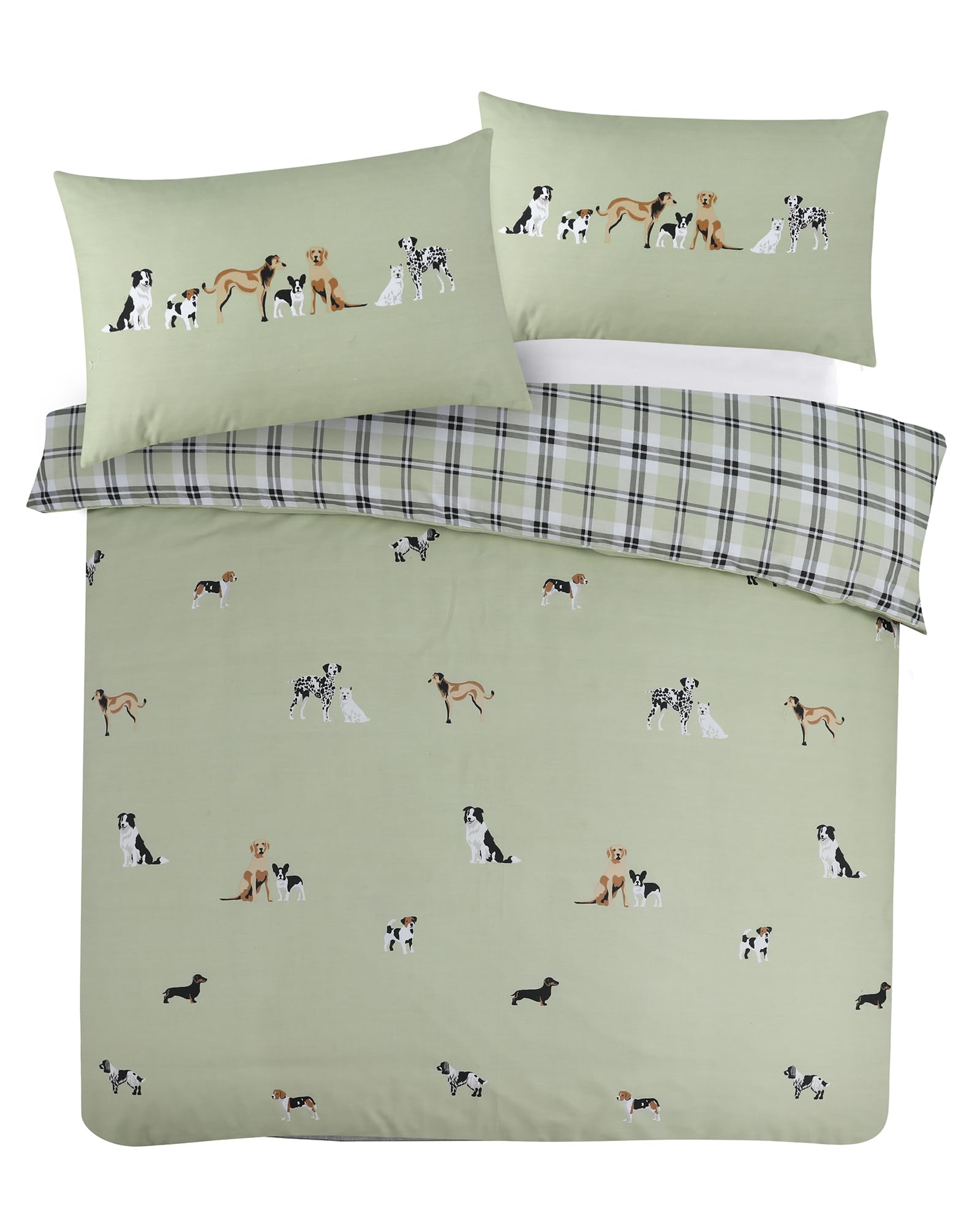 Cna Stores Green Dogs Paws And Tails Single Double King Duvet Cover Grey Bedding Set Easy Care (Single)