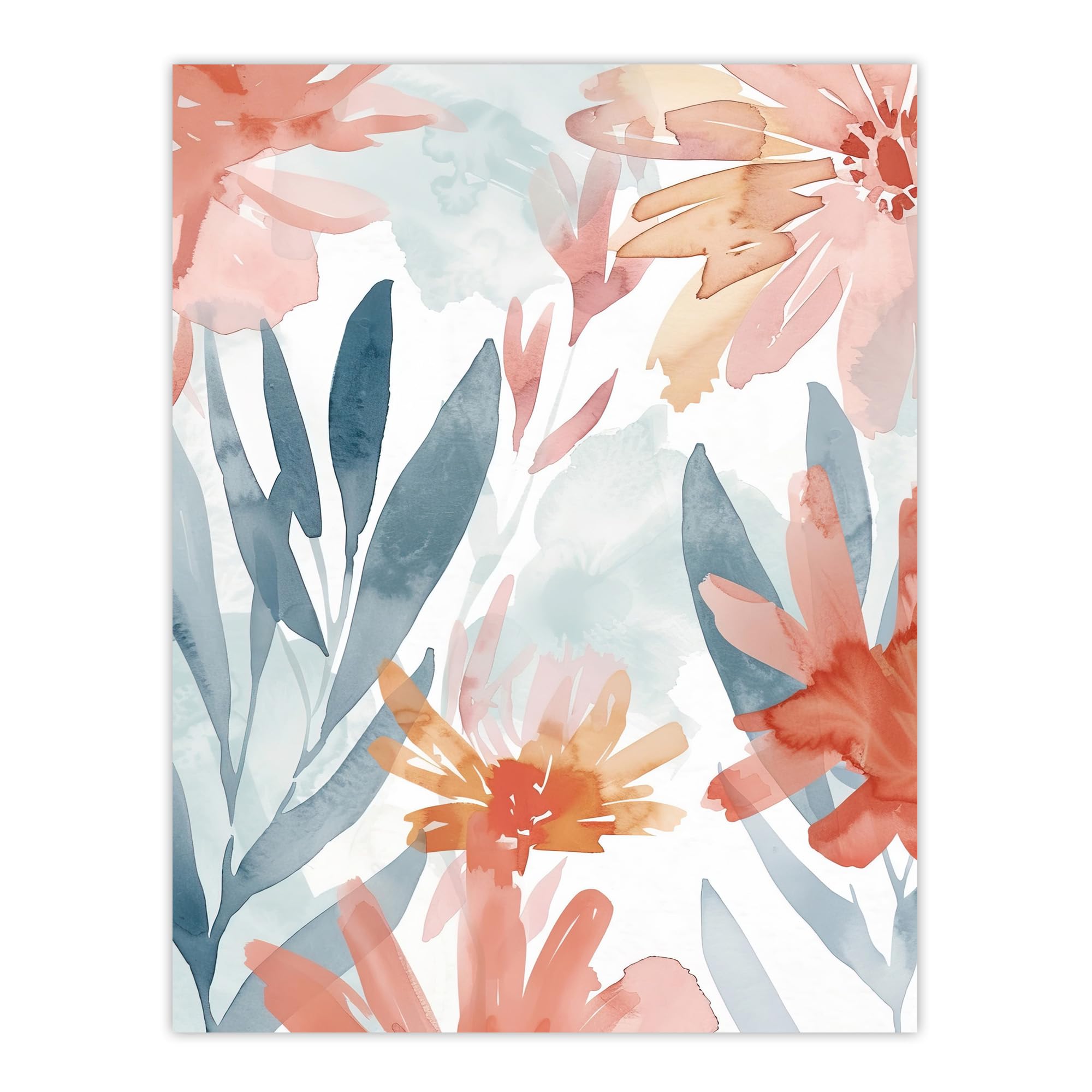 Artery8 Watercolour Pastels Boho Aster Flower Garden Wall Art Print - W24 inch x H32 inch