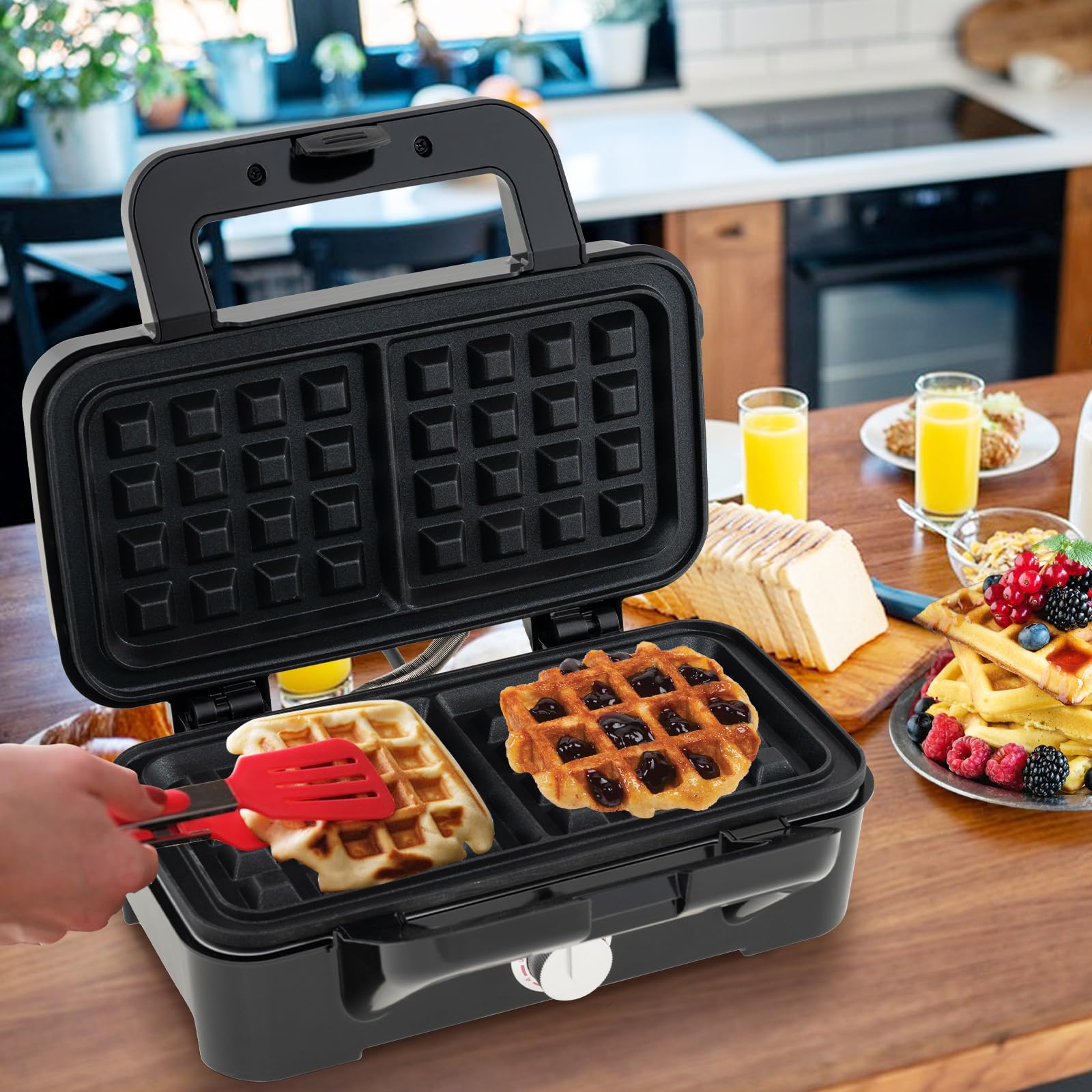 COSTWAY Appareil Croque Monsieur 3 en 1 avec Plaques Antiadhésives Amovibles Facile à Nettoyer et Résistant aux Brûlures, Gaufrier 1200W, Sans BPA, Machine à Sandwich, Éclairage LED