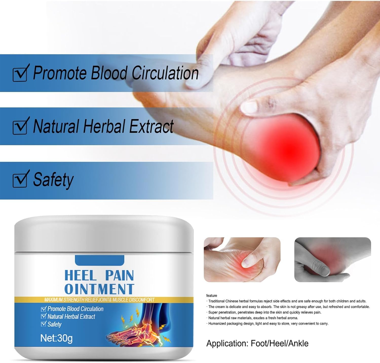 Crème Soulagement de la Douleur au Pied,Pommade Apaisante pour Talons,Crème pour les Pieds,Apaisante pour les Douleurs Musculaires,Heel Pain Ointment