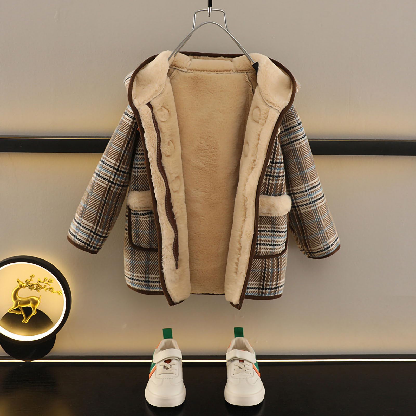 HAOLEI Abrigo de Invierno para Niños y Niñas,Chaqueta de Forro Polar con Capucha Gruesa Cálida Abrigos de Lana Manga Larga con Botones Suave y Cómodo Sherpa Outwear Ropa Niño Pequeña 1-10 Años