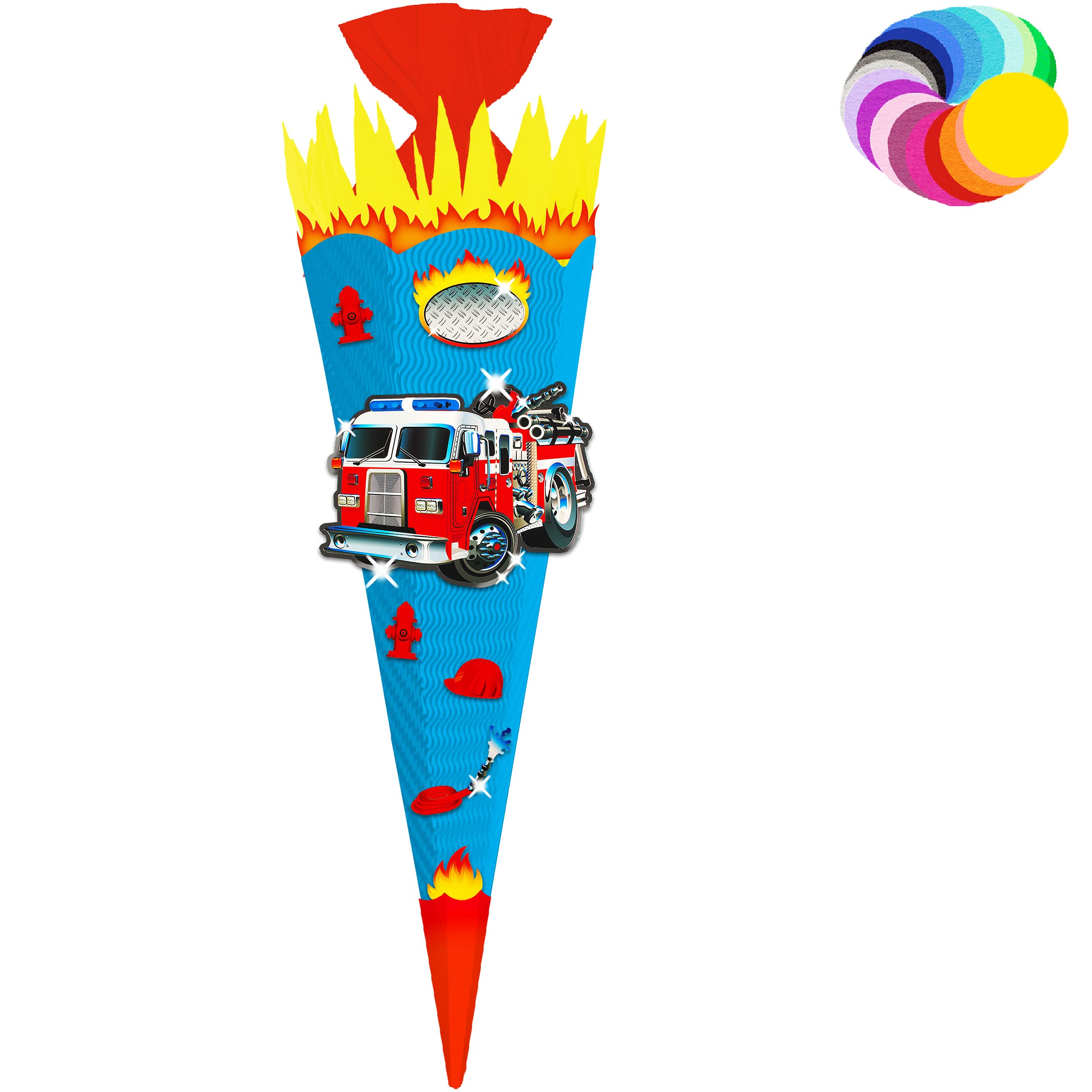 GmbH Schultüte 'Feuerwehr' Mit 3D-Glitzereffekt – 35–85 Cm, Inkl. Bänderschleife & Tüllabschluss, Personalisierbar
