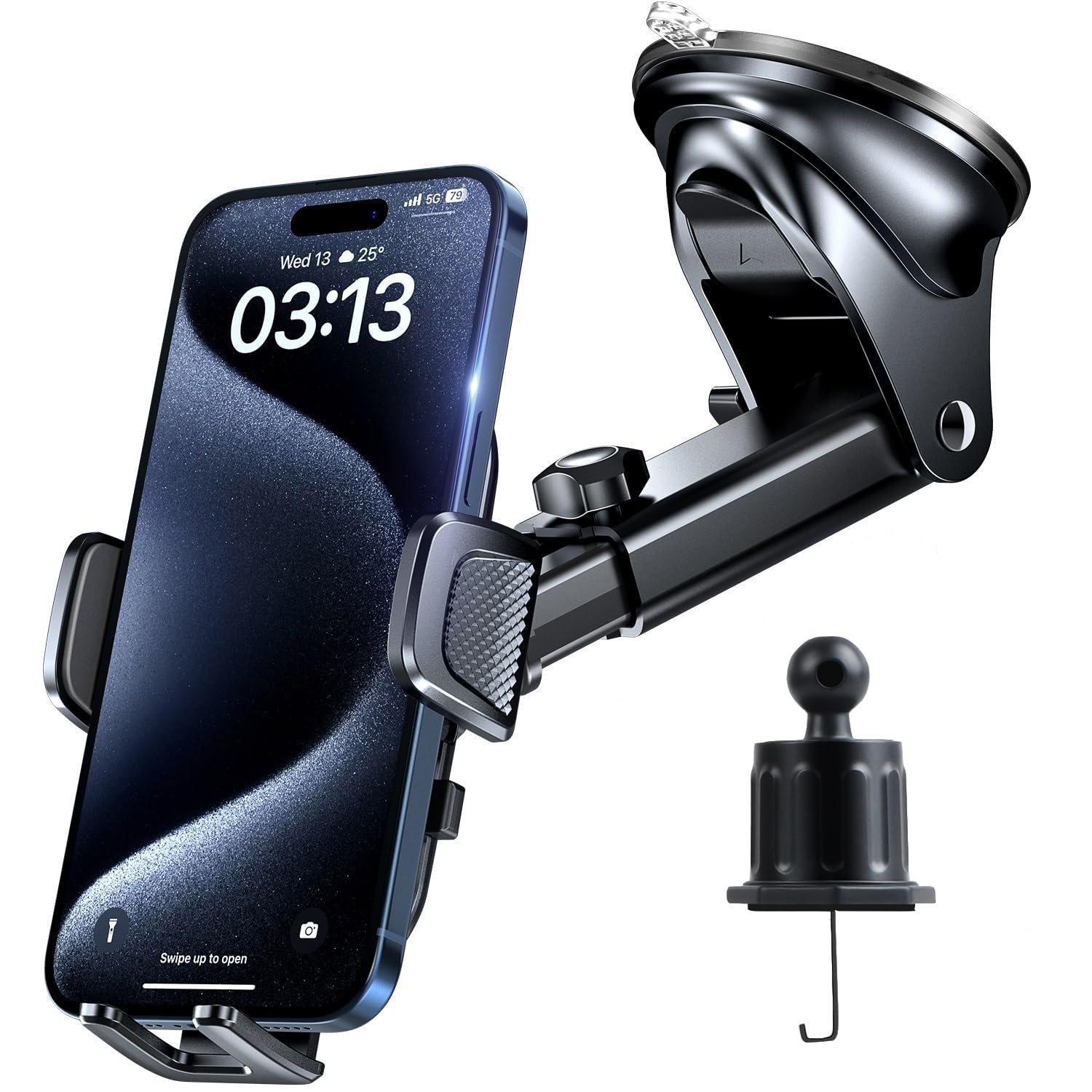 80 LBS Military-Grade Suction Phone Holder Car 3in1 Universal Car Phone Holder Mount Dashboard Windshield Air Vent Handsfree