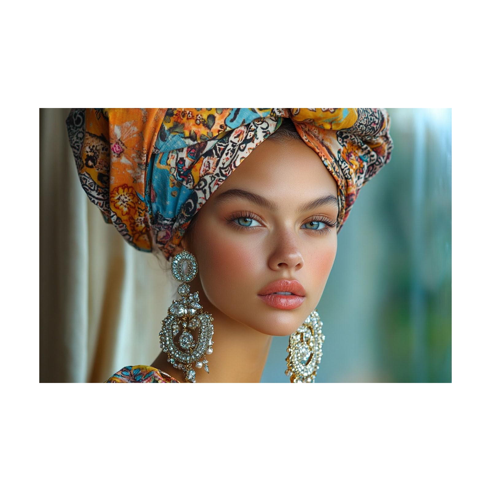 TERUEA Beautiful Girl Animals Poster Canvas Art Wall Decor Woman With Colorful Floral Turban And Earrings Picture Prints for Girls Room Bedroom Wall Decor(Multi)-70x100cm Unframed