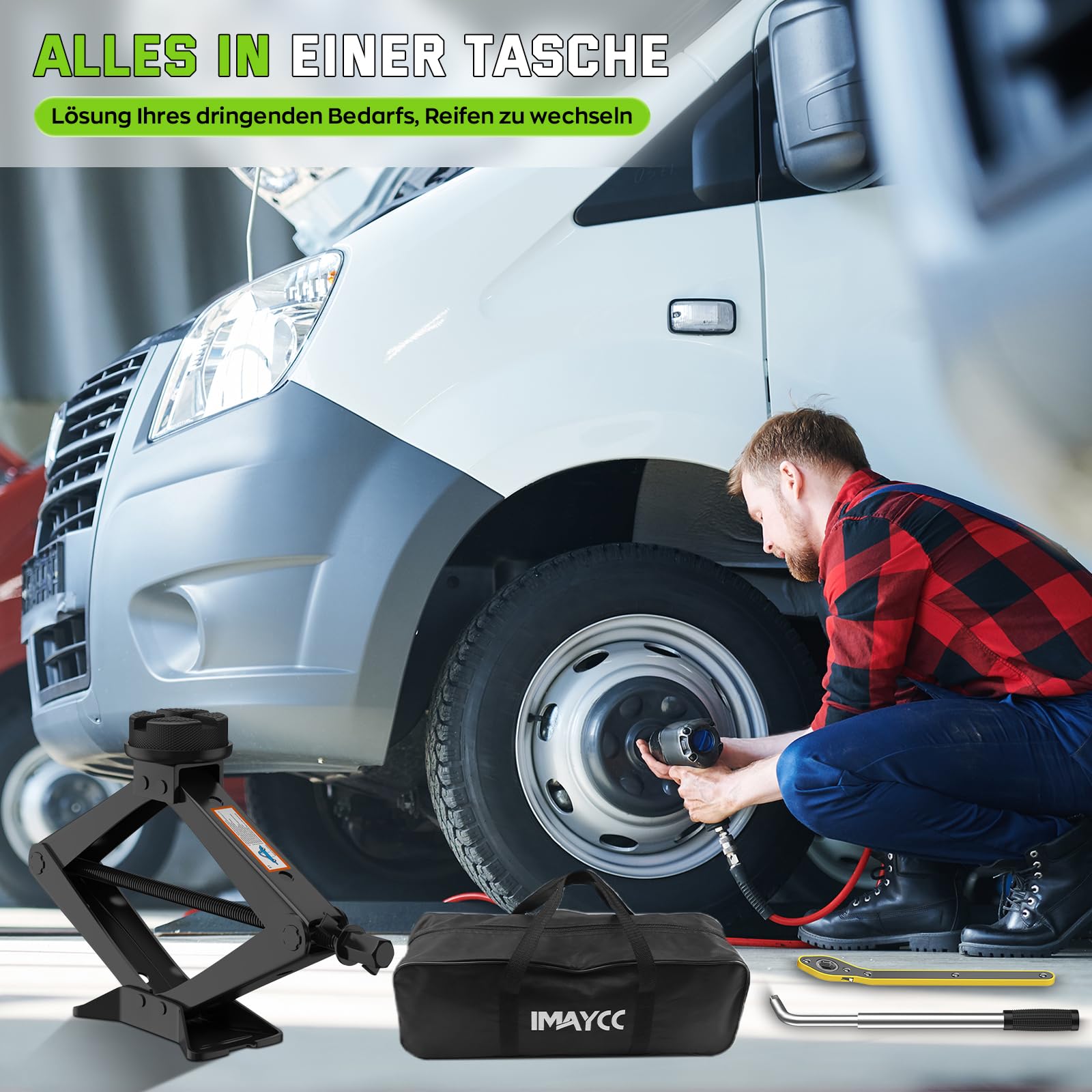 Nuevo Universal Gato para Coche 3T/3000KG, 2026 Gato Coche Portátil con 2 Pcs Bloque De Goma, con Llave de Tuercas de Rueda,Evita Rayaduras en el Vehículo,Herramientas de Emergencia para SUV MPVTesla