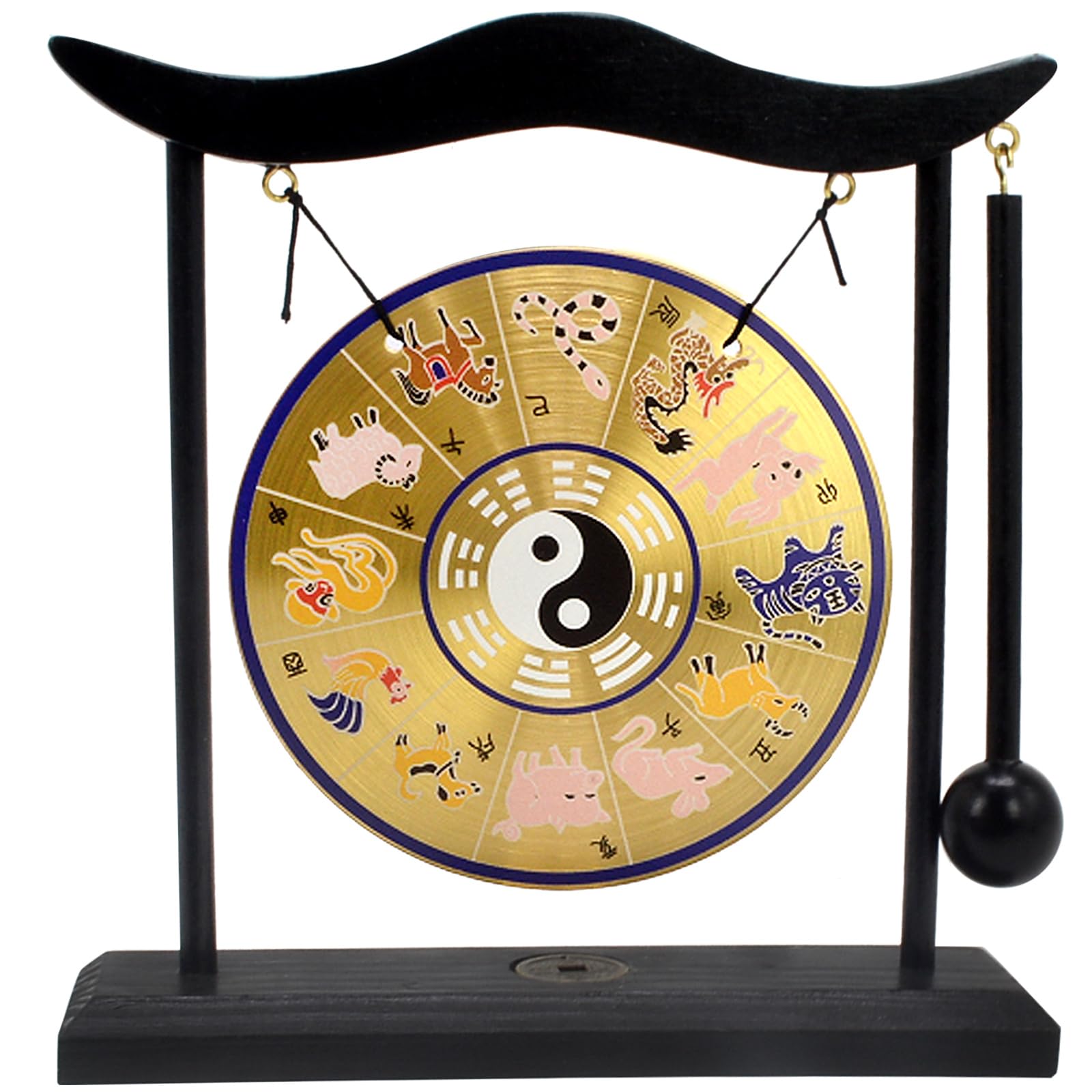 Feng Shui Gong Taiji Chart Zen Art Mini Gong 12 Zodiac Table Top Gong for Good Luck Wealth Harmony and Balance+Free Red String Bracelet H1307 (H1307)