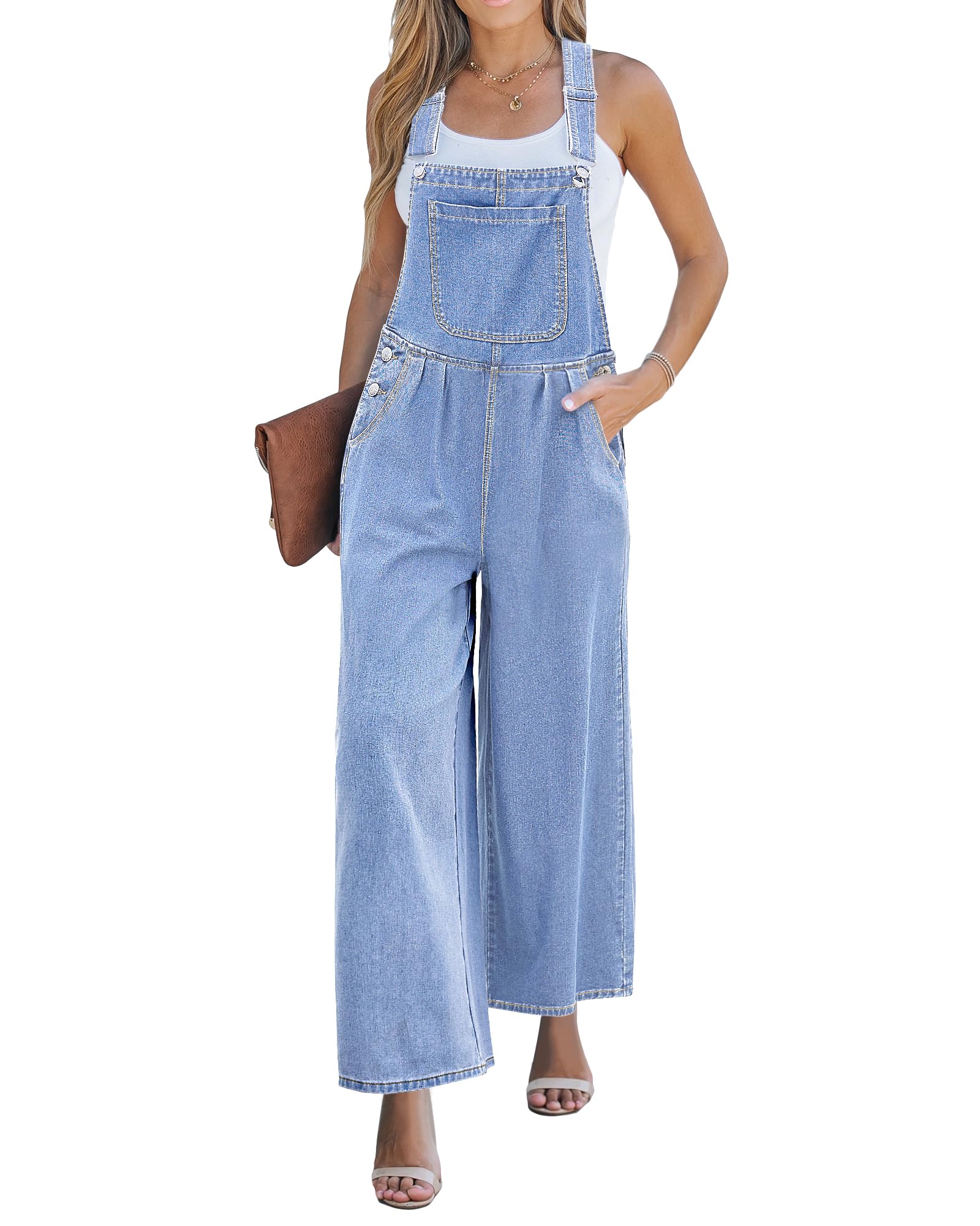 luvamia Denim Overalls for Women Wide Leg One Piece Jean Jumpsuits Fashion Baggy Bib Overall Loose Fit Pleated Pockets